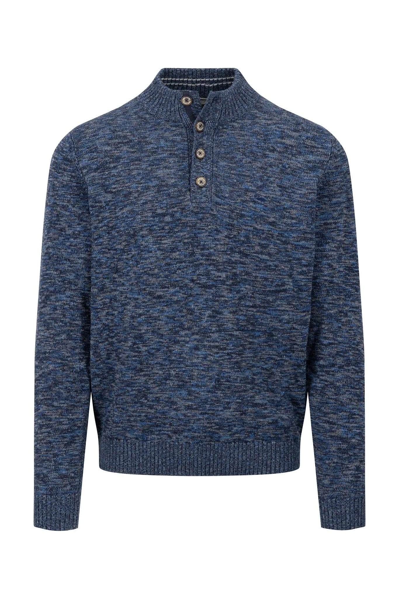 Fynch Hatton Button Quarter Knit Jumper - Navy