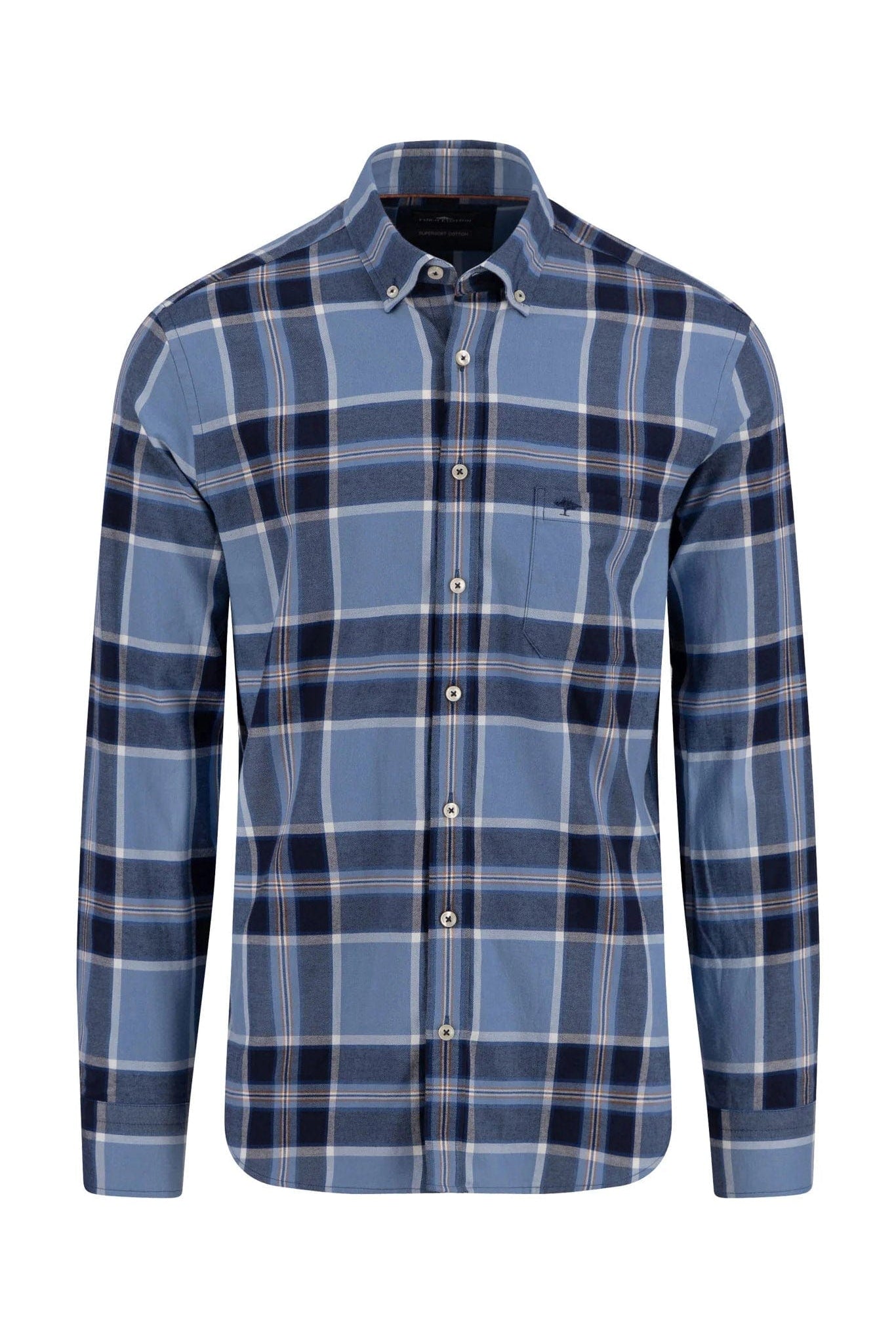 Fynch Hatton Check Brushed Cotton Long Sleeve Shirt - Navy