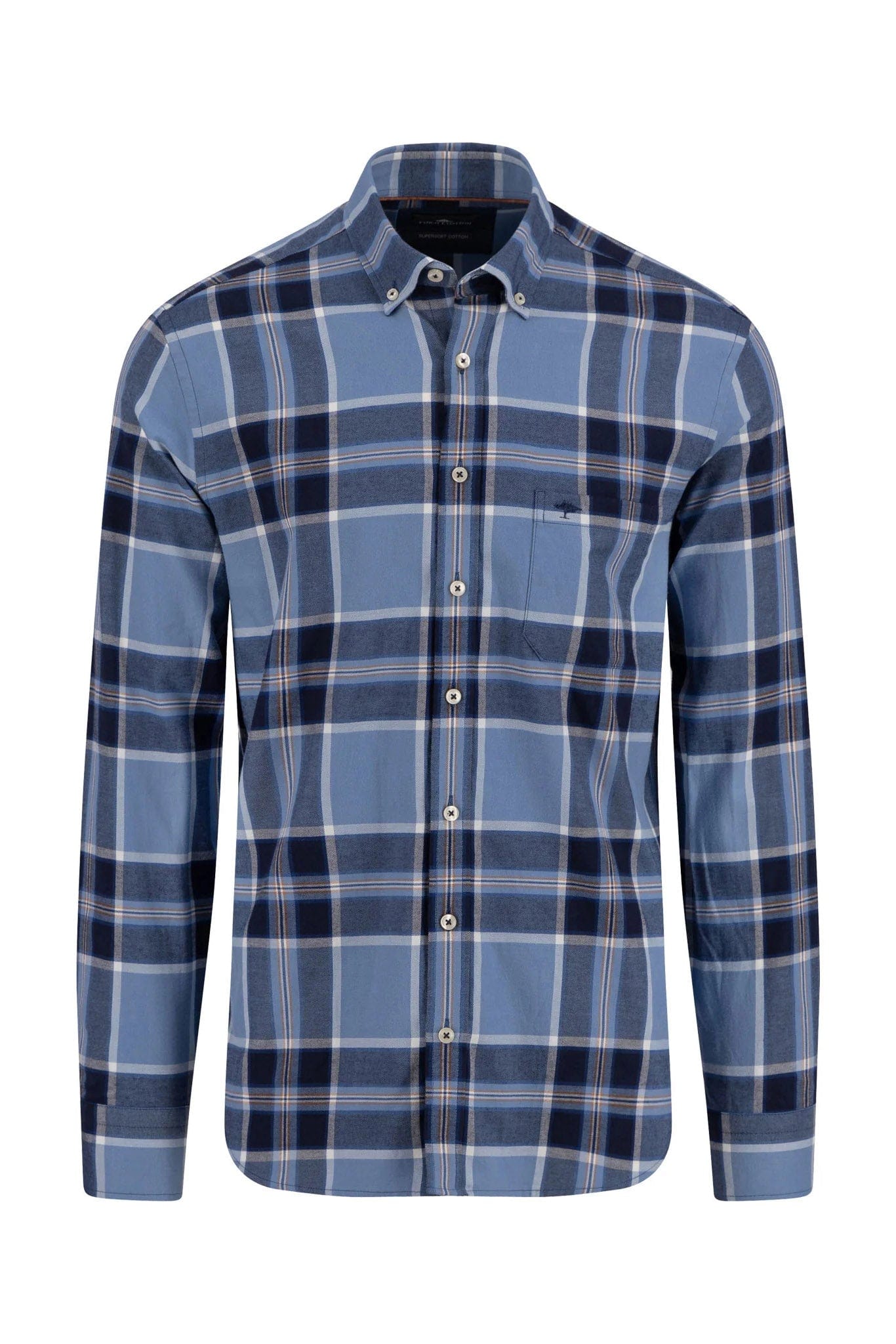 Fynch Hatton Check Brushed Cotton Long Sleeve Shirt - Navy