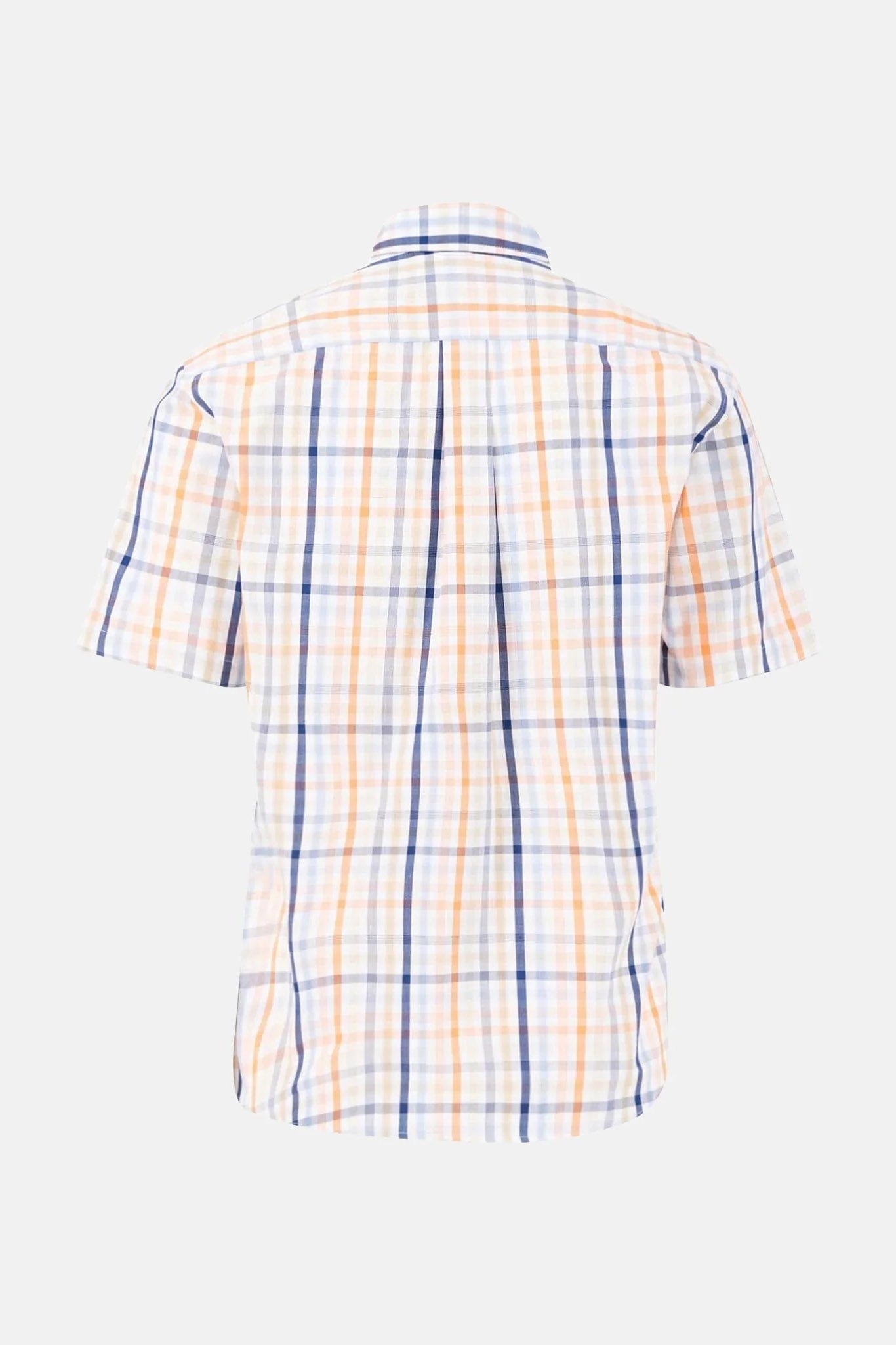 Fynch Hatton Check Seersucker Short Sleeve Shirt - Sunny Orange