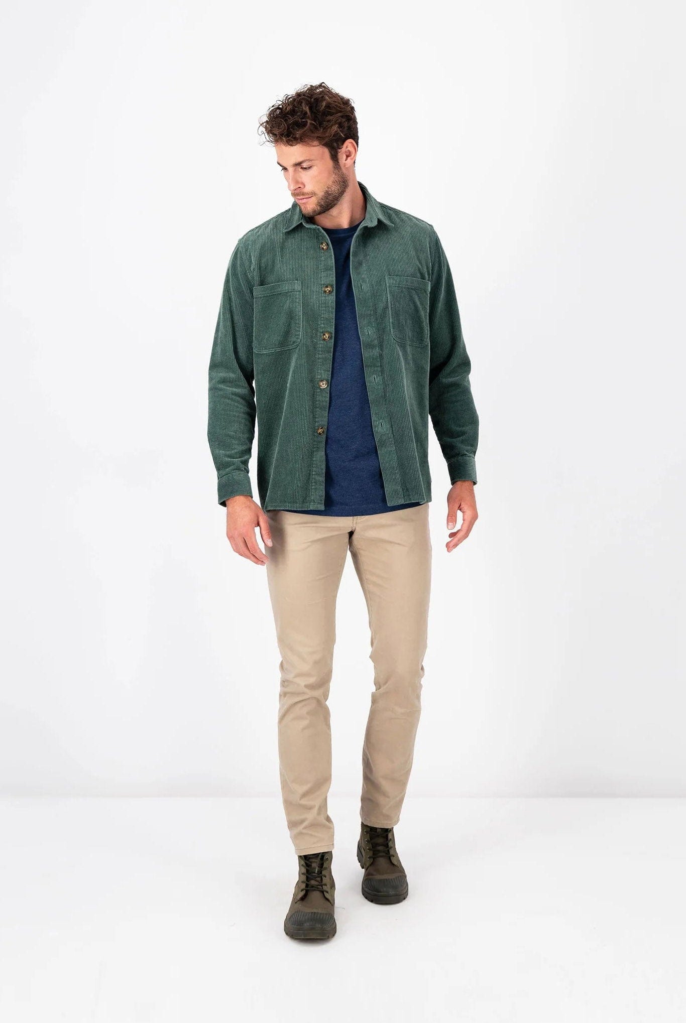 Fynch Hatton Corduroy Cotton Overshirt - Sage Green