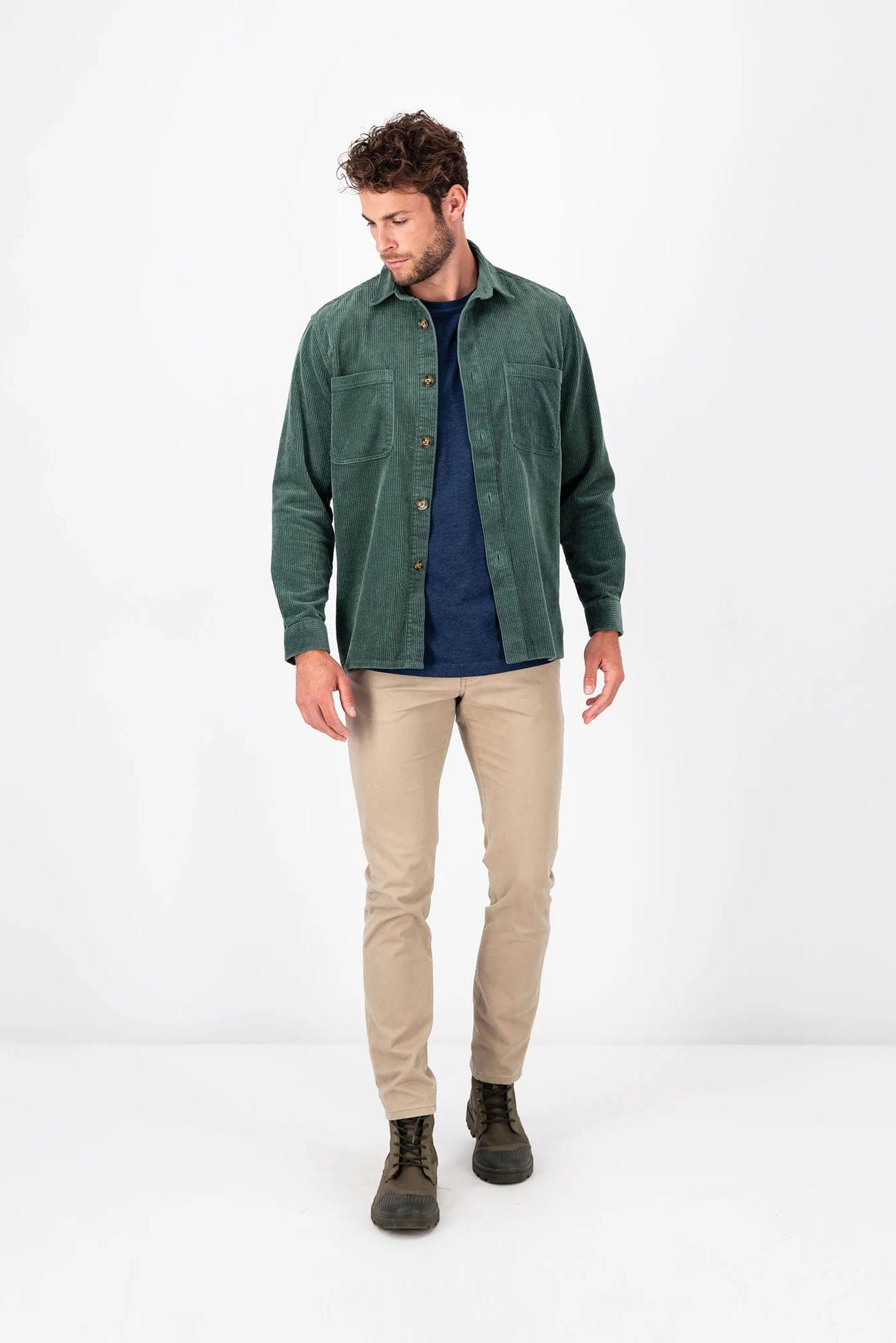 Fynch Hatton Corduroy Cotton Overshirt - Sage Green