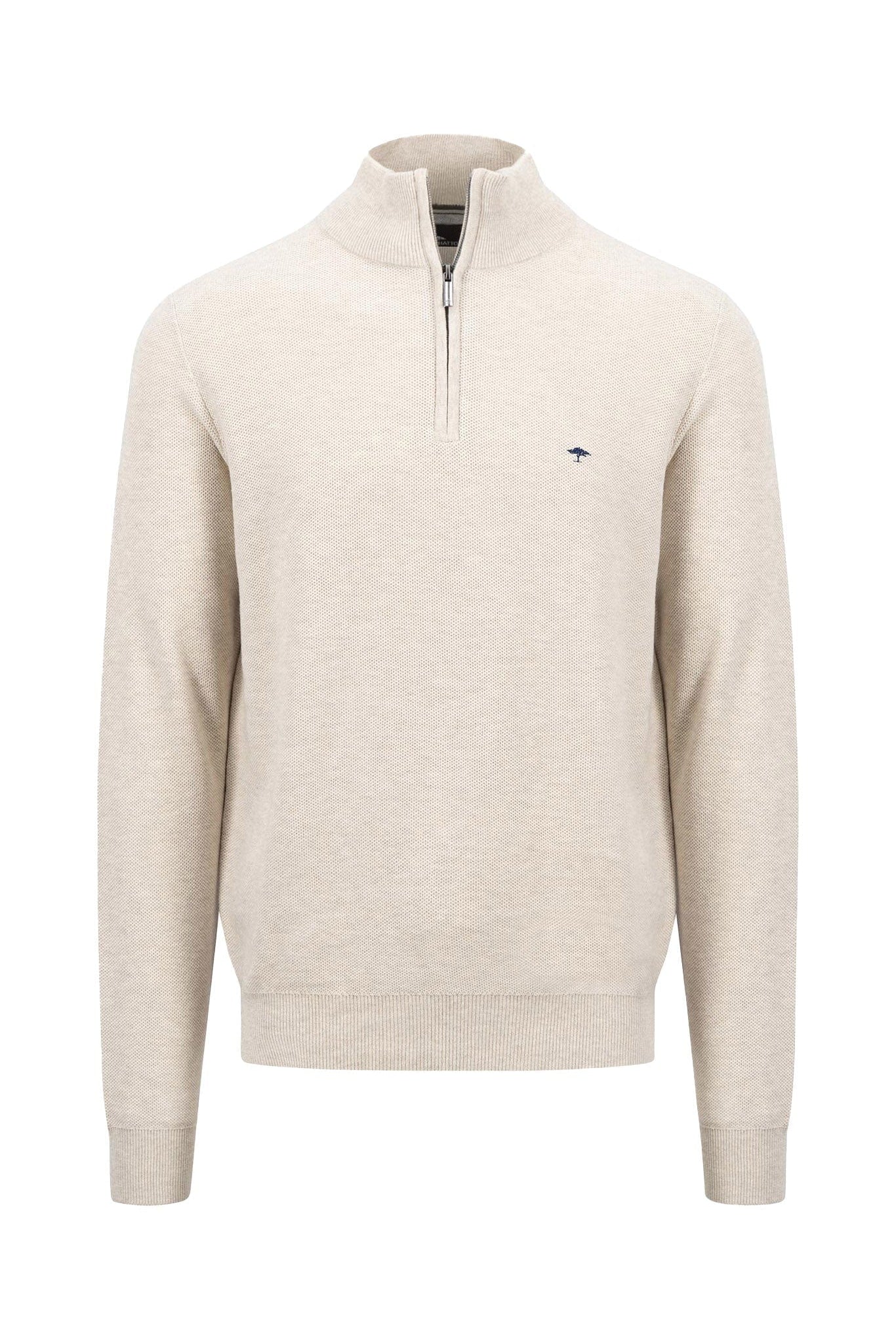 Fynch Hatton Cotton Quarter Zip Knit Jumper - Winter White