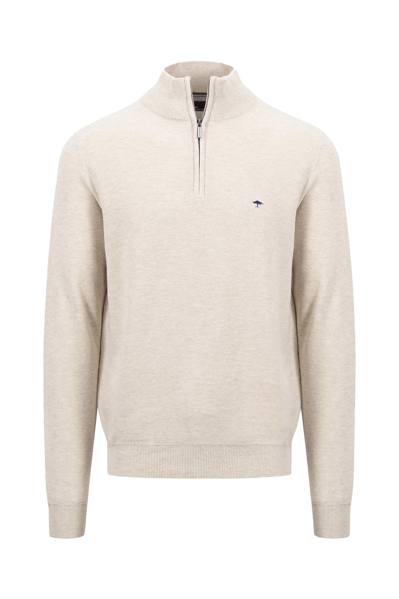 Fynch Hatton Cotton Quarter Zip Knit Jumper - Winter White