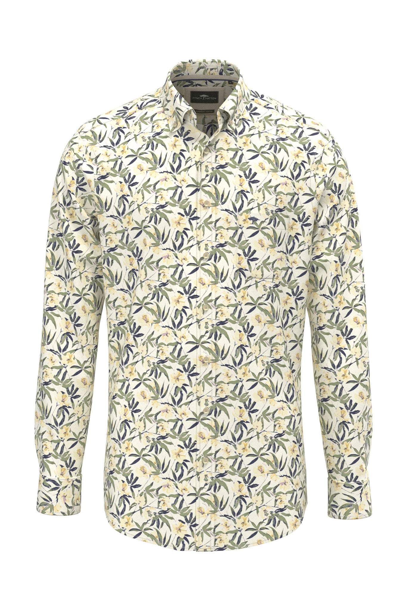 Fynch Hatton Cotton Slub Floral Shirt - Pale Yellow