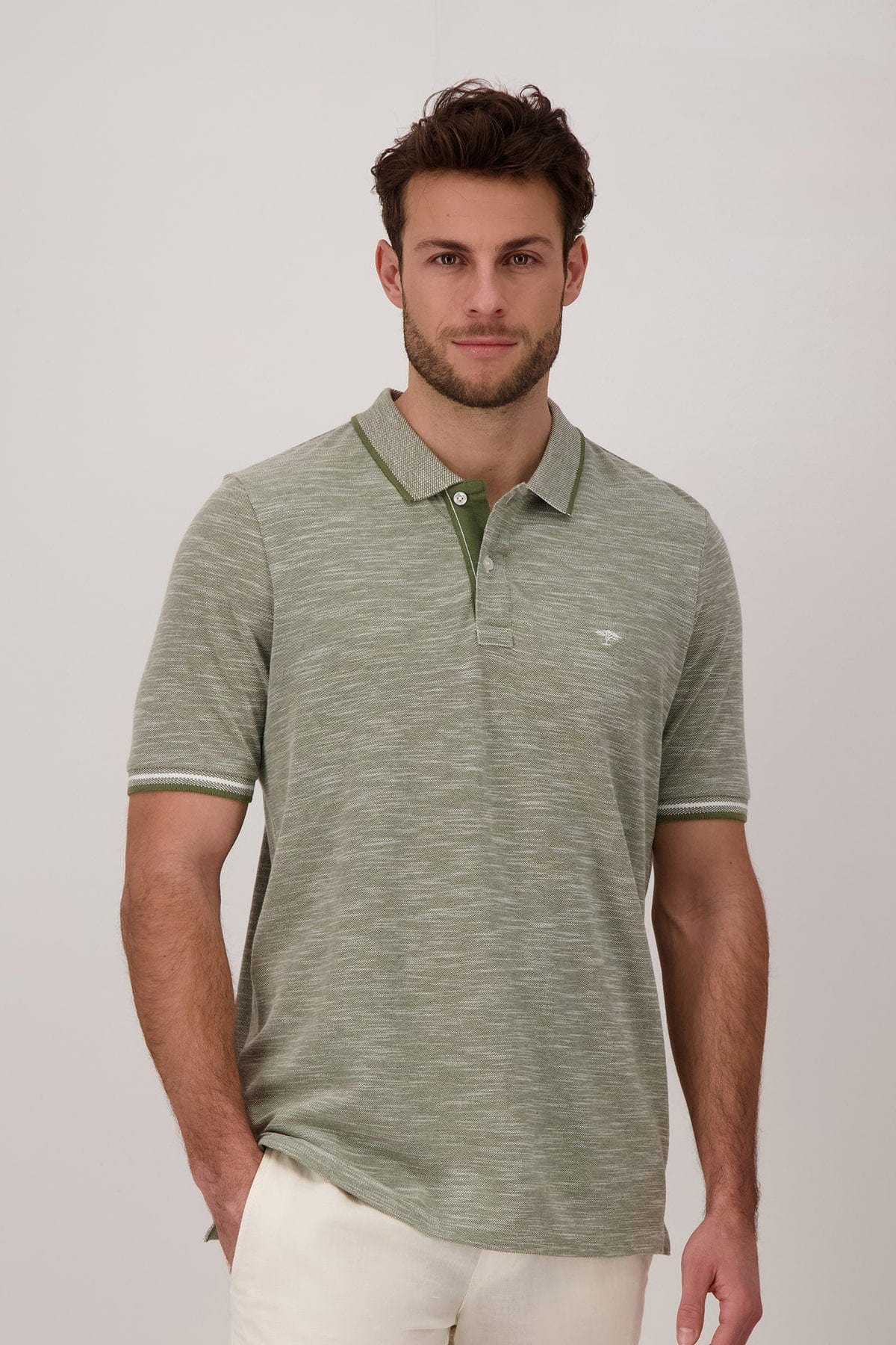 Fynch Hatton Cotton Slub Polo - Dusty Olive