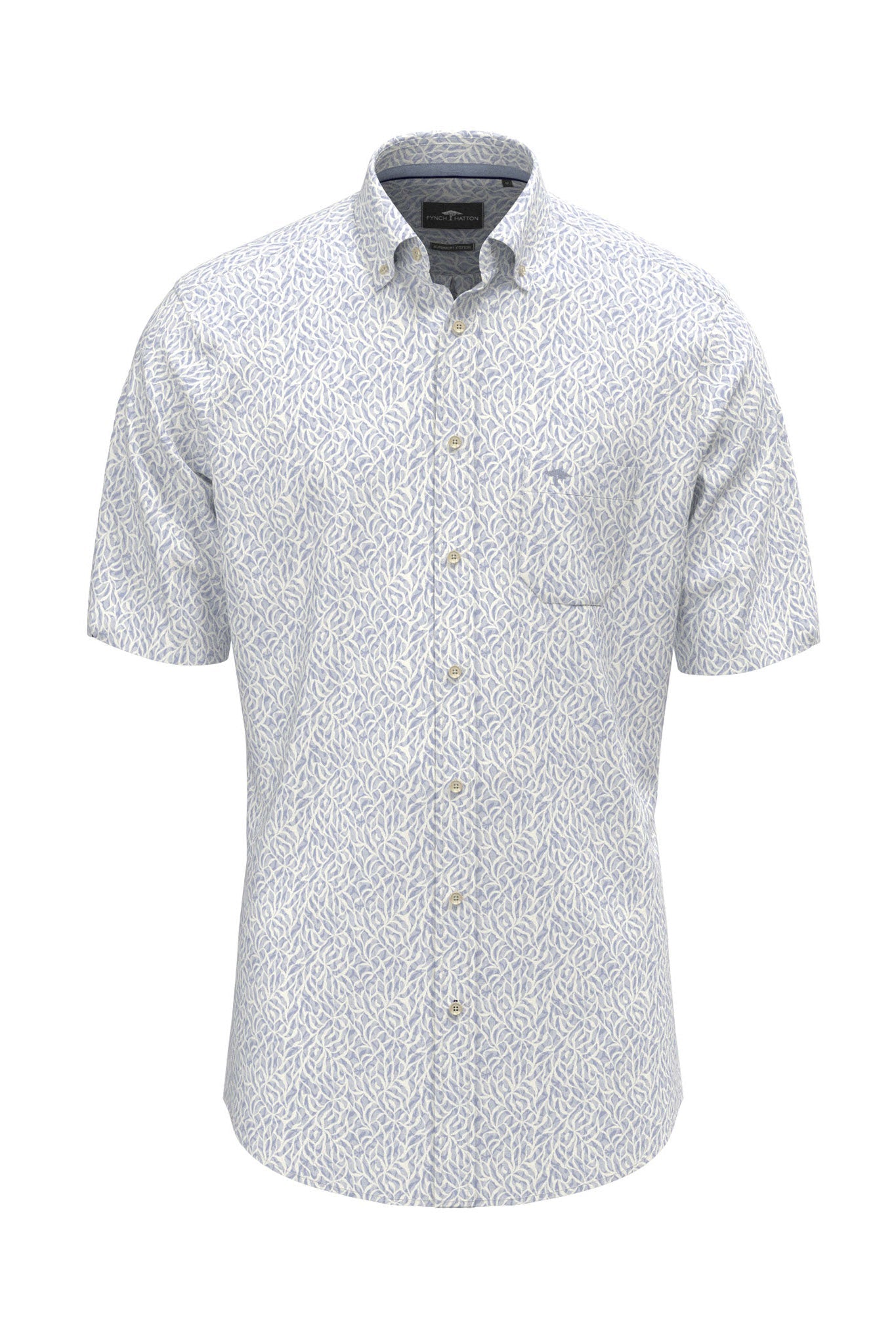 Fynch Hatton Cotton Slub Print Short Sleeve Shirt - New Breeze