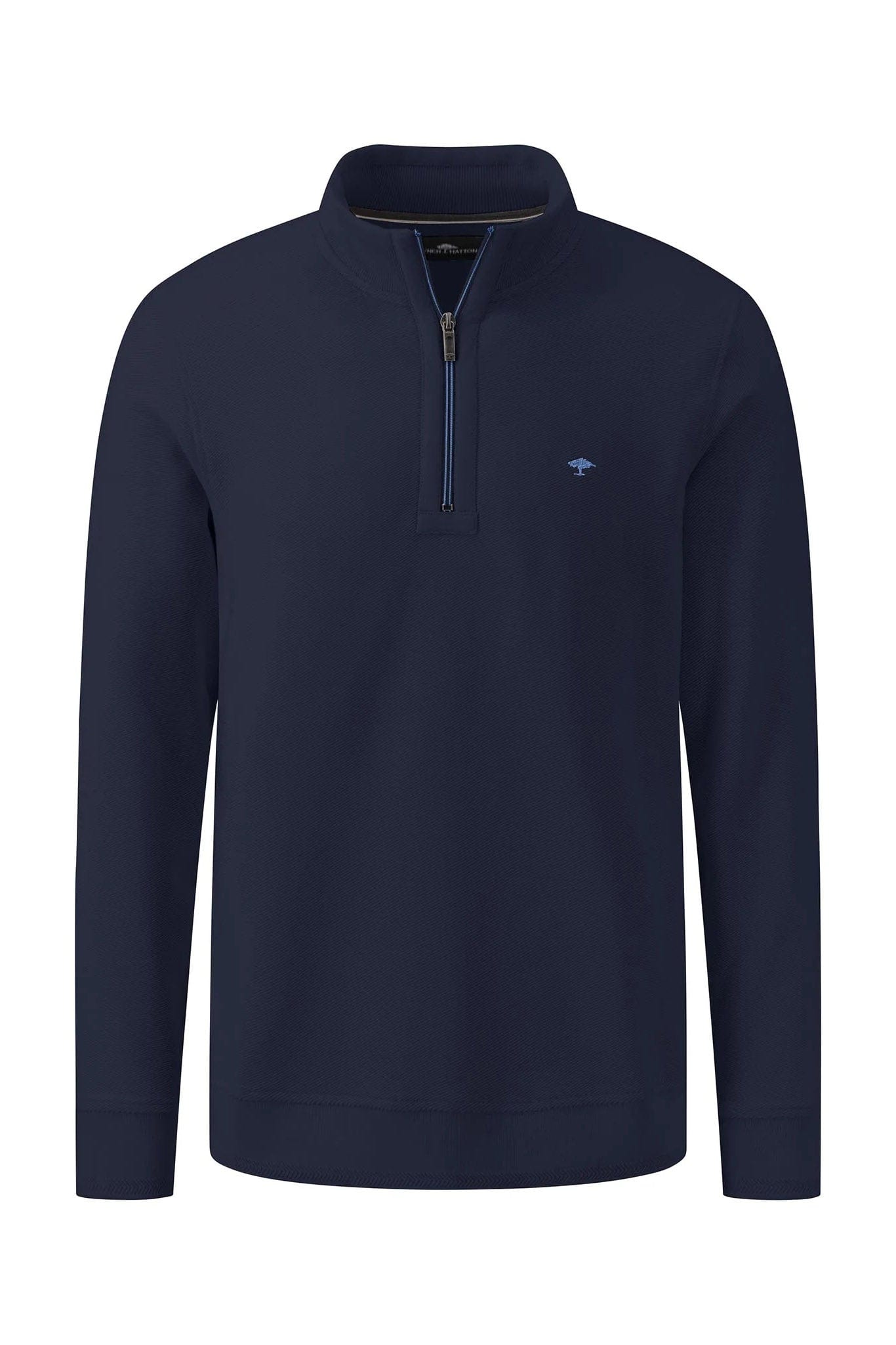 Fynch Hatton Cotton Twill Quarter Zip Sweatshirt - Navy