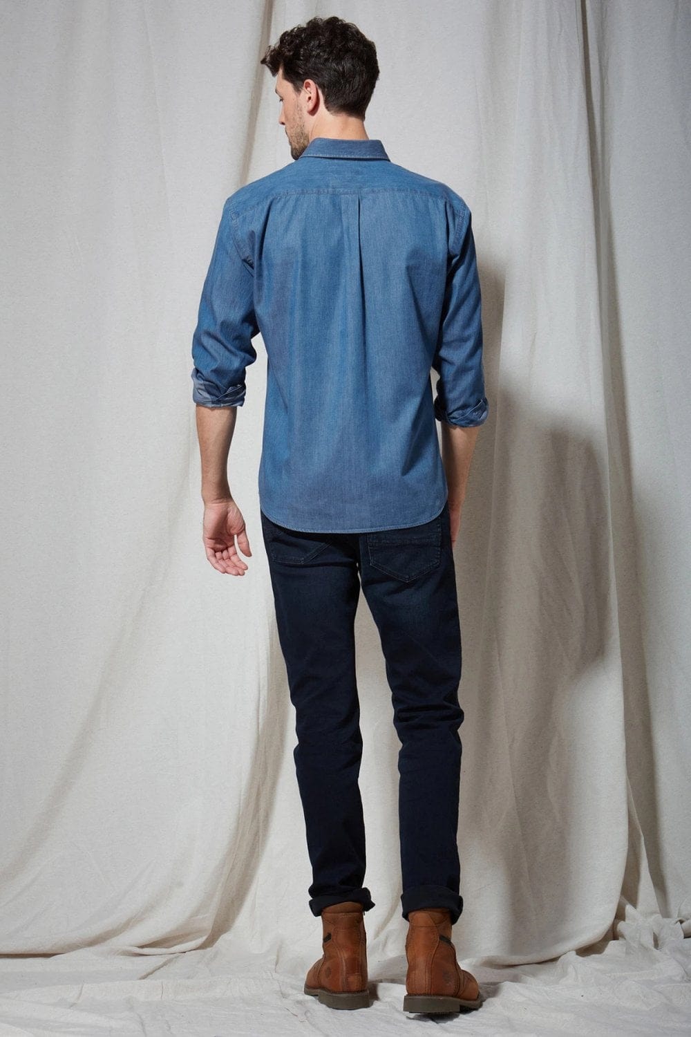 Fynch Hatton Denim Button-Down Collar Shirt - Blue