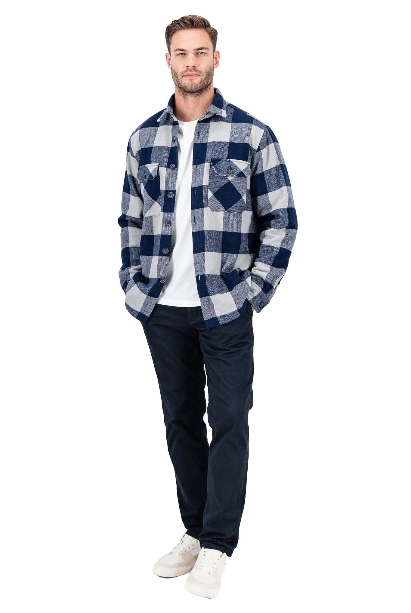 Fynch Hatton Flannel Check Overshirt - Navy