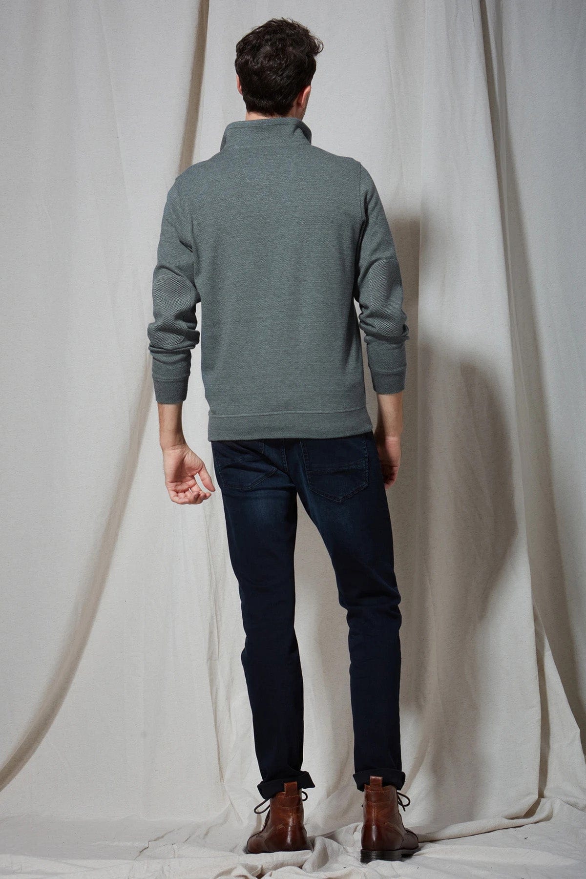 Fynch Hatton Half Zip Cotton Sweatshirt - Lindgreen/Navy