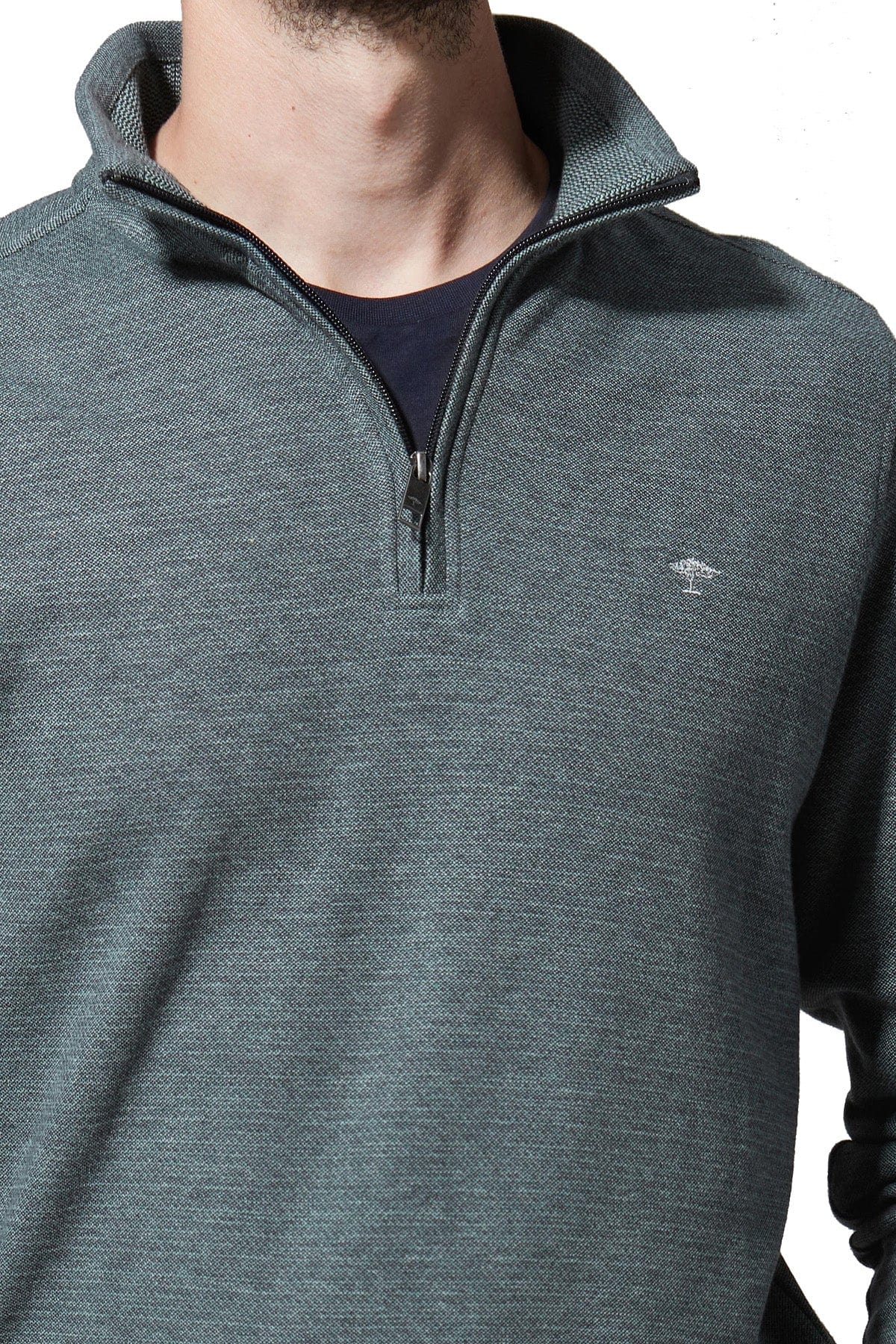 Fynch Hatton Half Zip Cotton Sweatshirt - Lindgreen/Navy