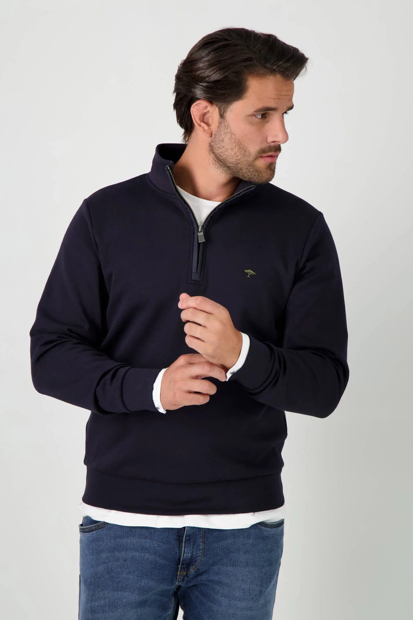 Fynch Hatton Jersey Quarter Zip Sweatshirt - Navy