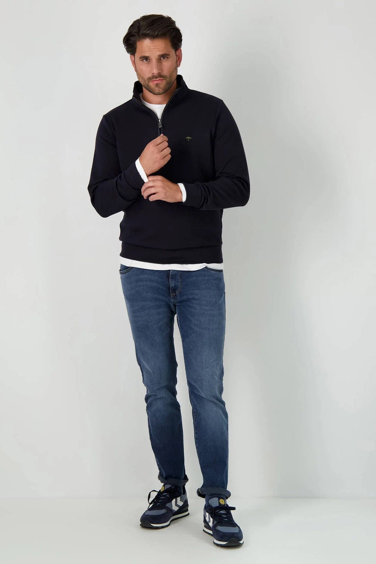 Fynch Hatton Jersey Quarter Zip Sweatshirt - Navy