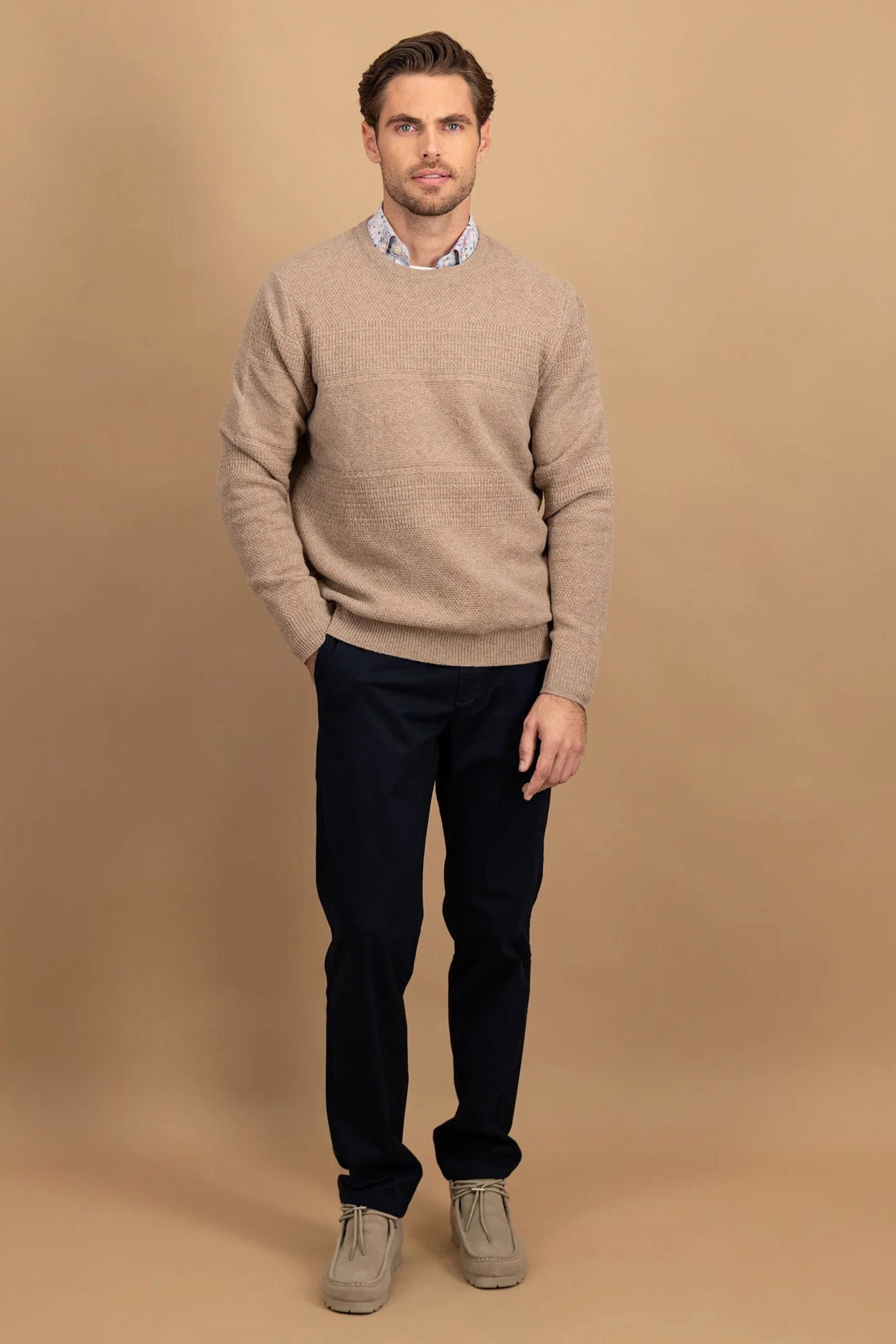 Fynch Hatton Lambswool Crew Neck Jumper - Taupe