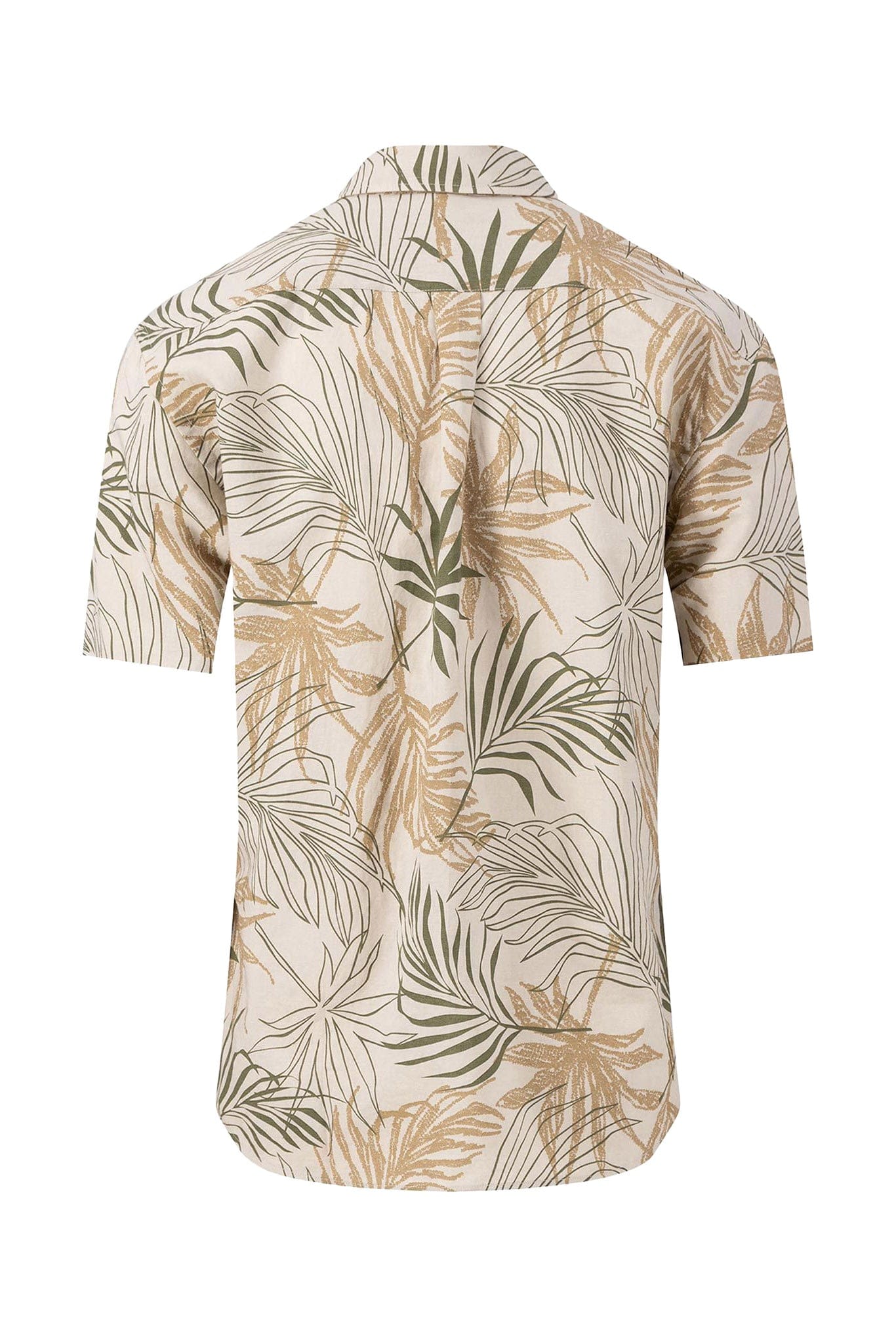 Fynch Hatton Linen/Cotton Palm Leaf Print Short Sleeve Shirt - Stone
