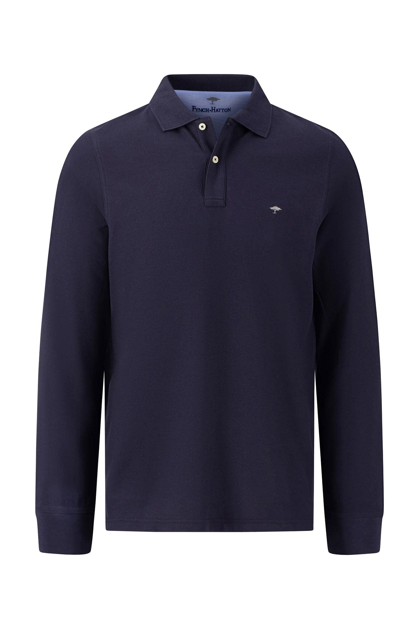Fynch Hatton Long Sleeve Cotton Polo Shirt - Navy