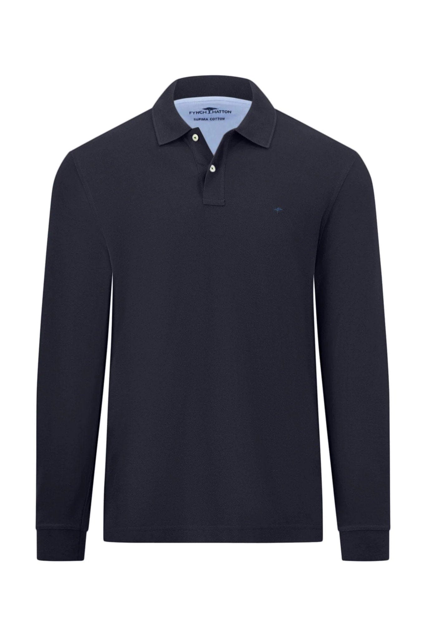 Fynch Hatton Long Sleeve Cotton Polo Shirt - Navy
