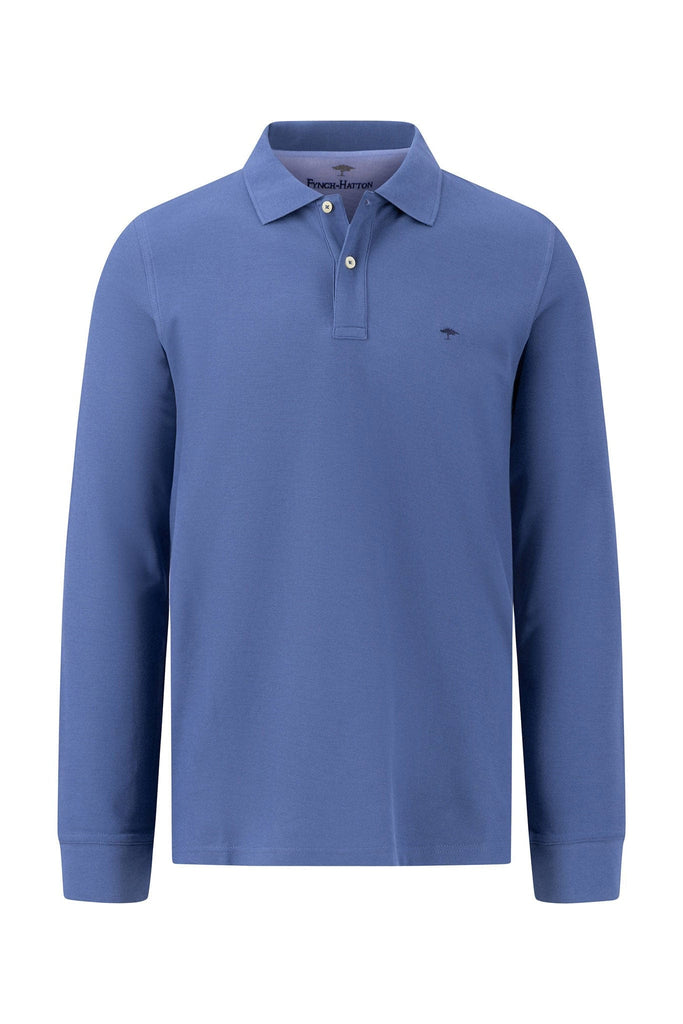 Fynch Hatton Long Sleeve Cotton Polo Shirt - Wave