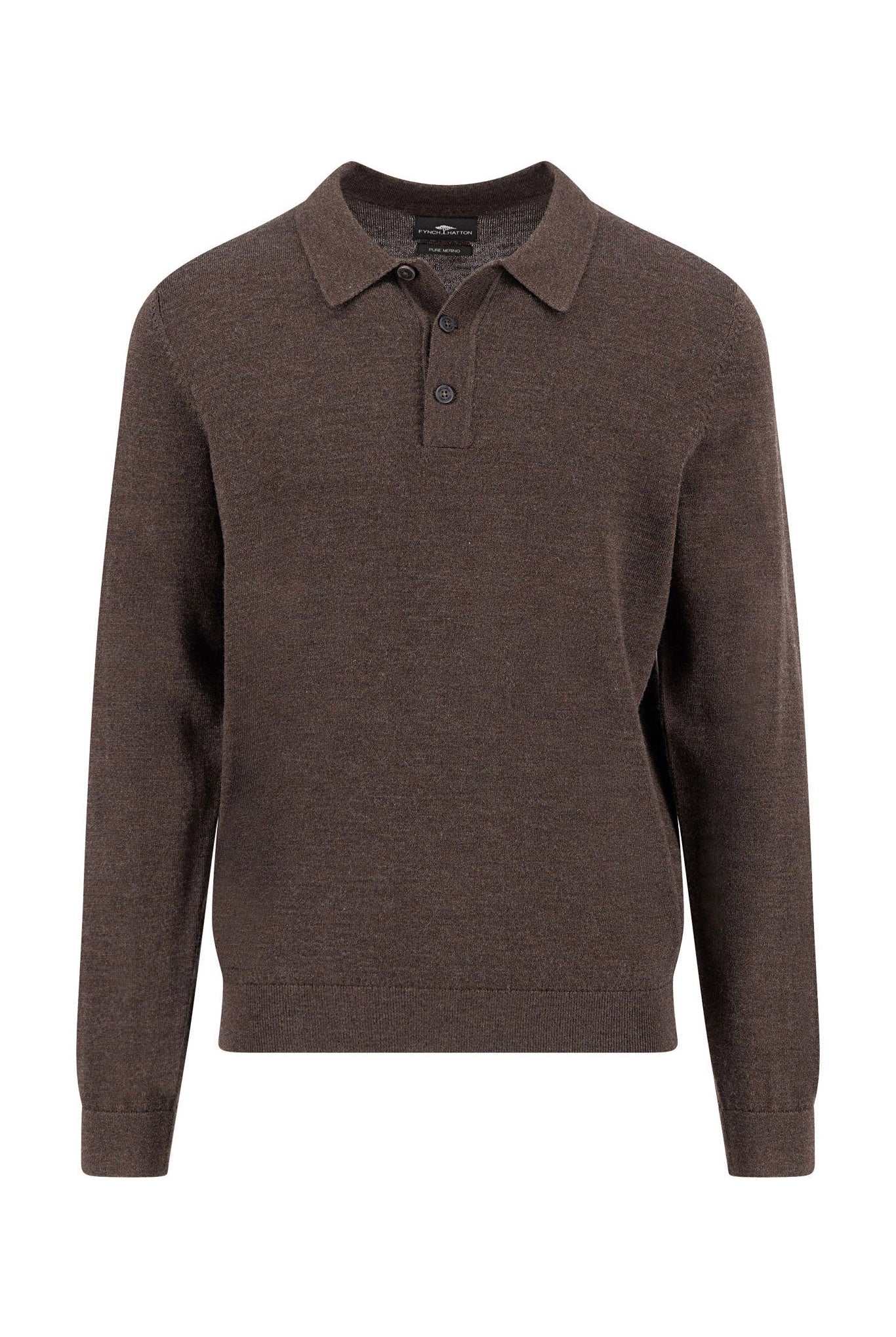Fynch Hatton Merino Wool Knitted Polo - Dark Chocolate