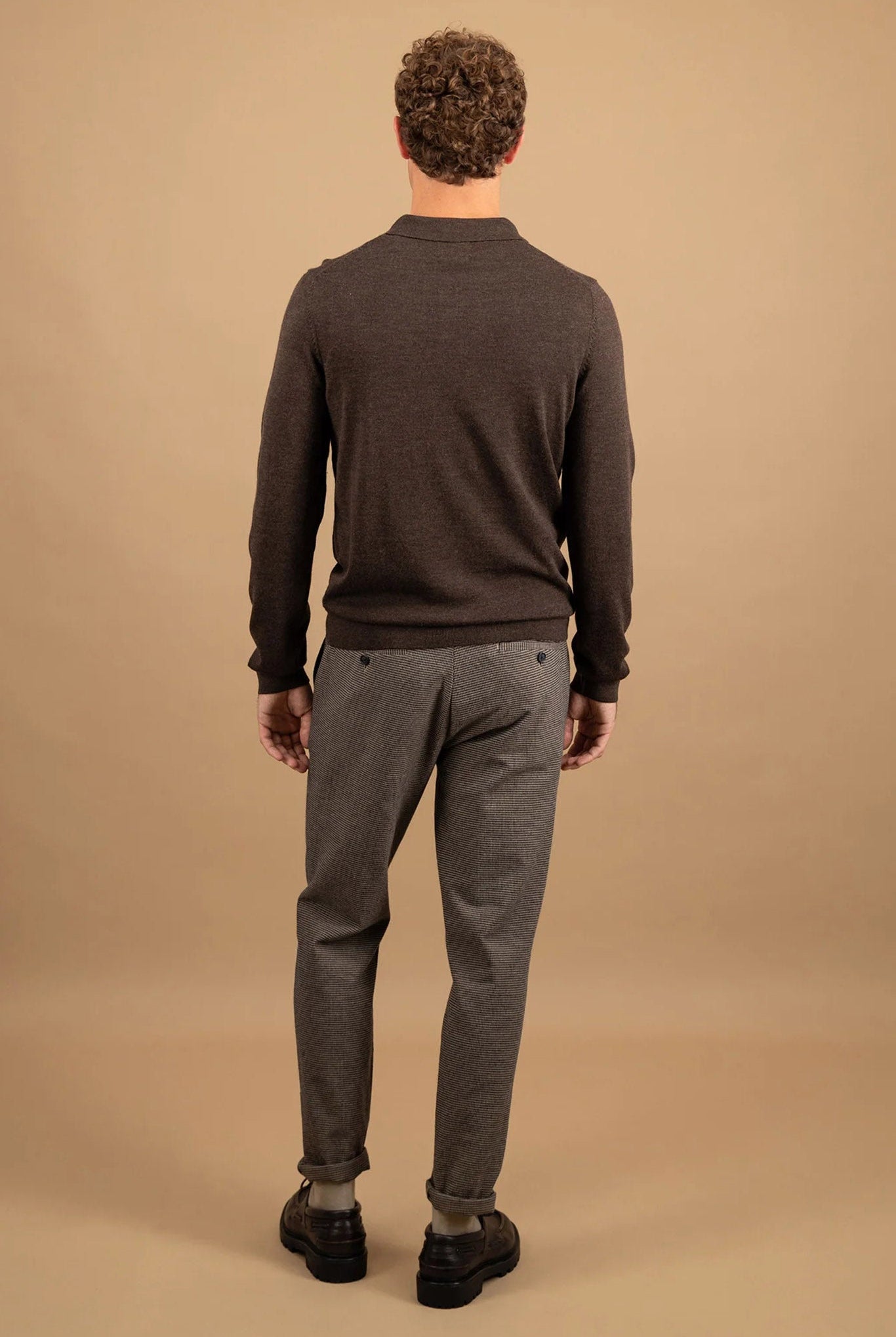 Fynch Hatton Merino Wool Knitted Polo - Dark Chocolate