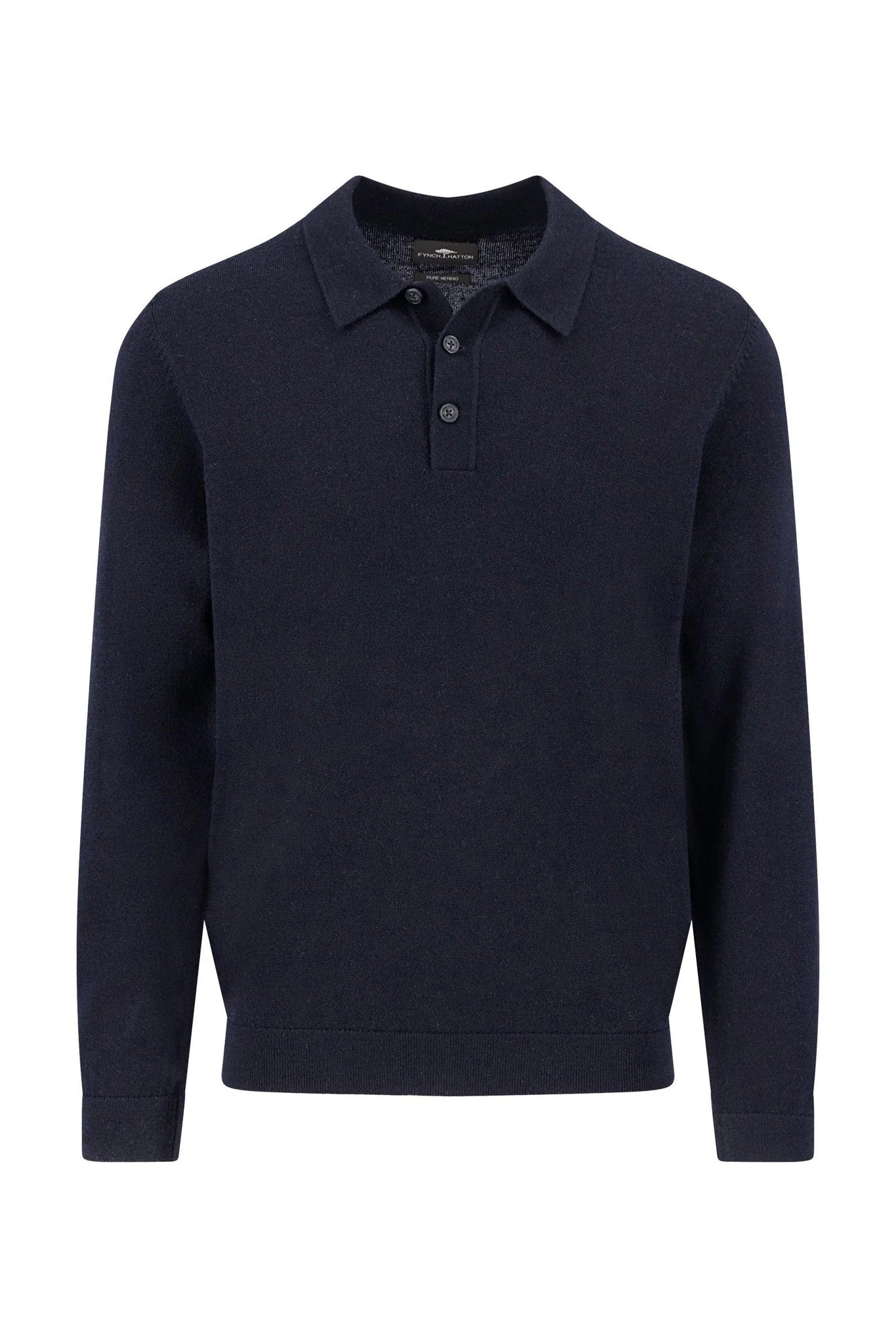 Fynch Hatton Merino Wool Knitted Polo - Navy