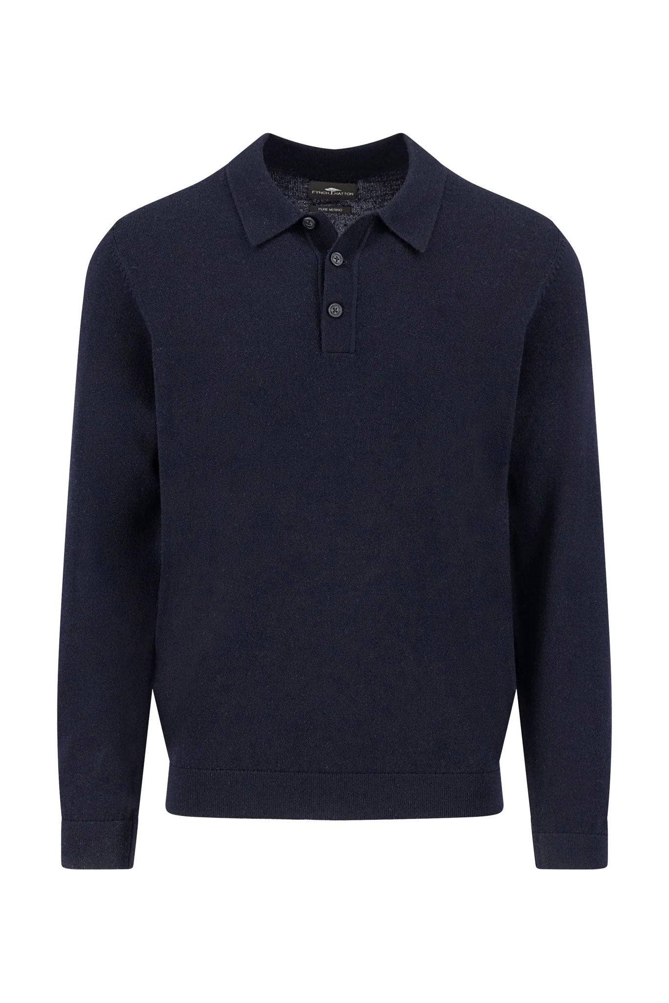 Fynch Hatton Merino Wool Knitted Polo - Navy