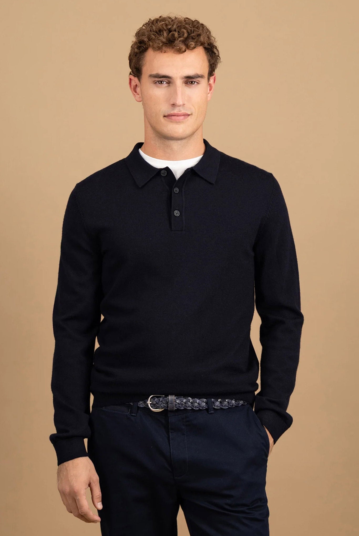 Fynch Hatton Merino Wool Knitted Polo - Navy