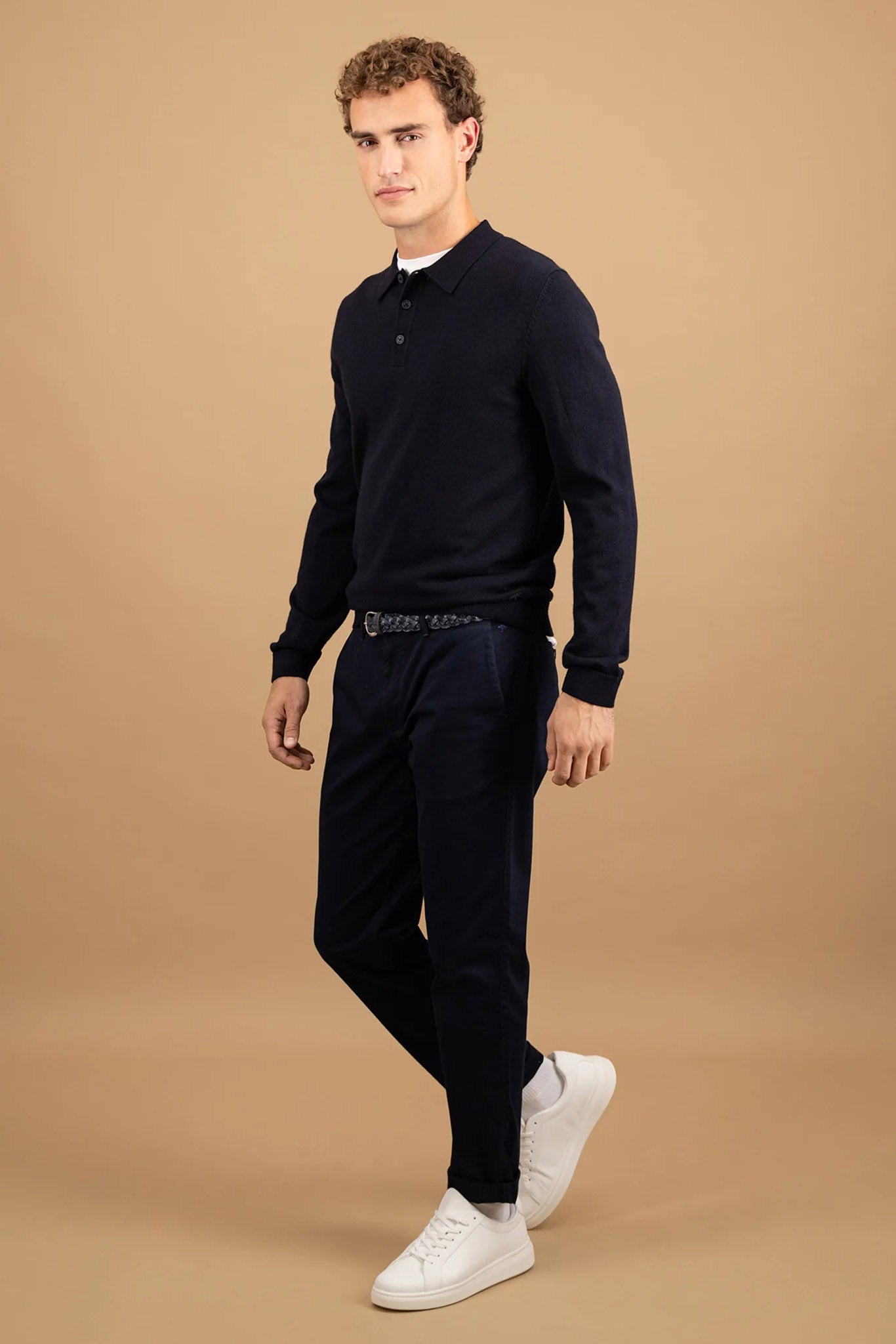 Fynch Hatton Merino Wool Knitted Polo - Navy