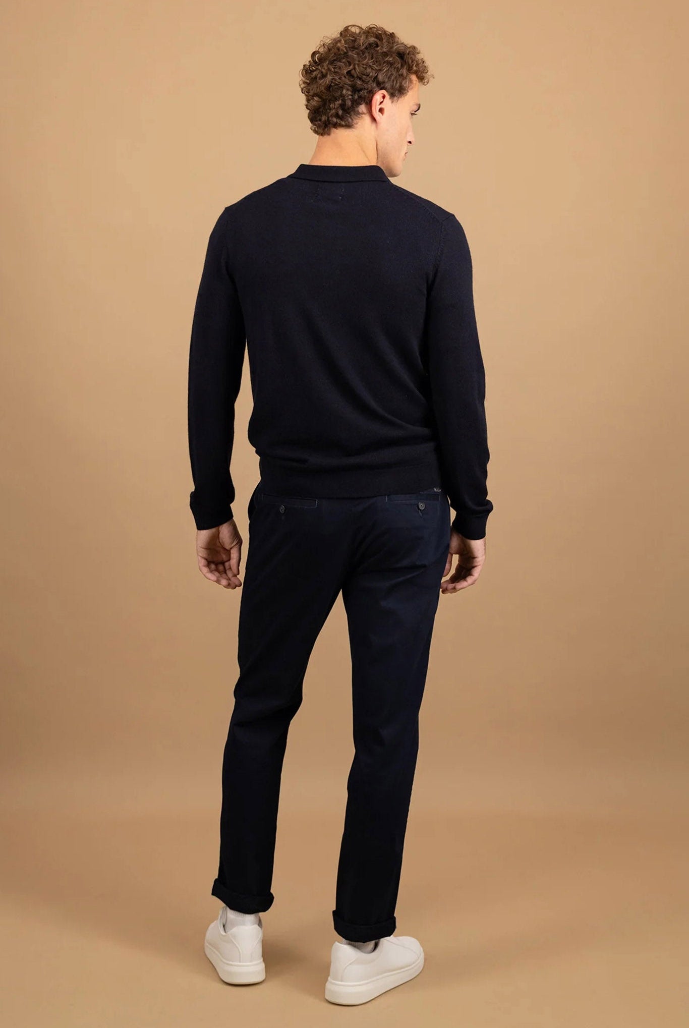 Fynch Hatton Merino Wool Knitted Polo - Navy
