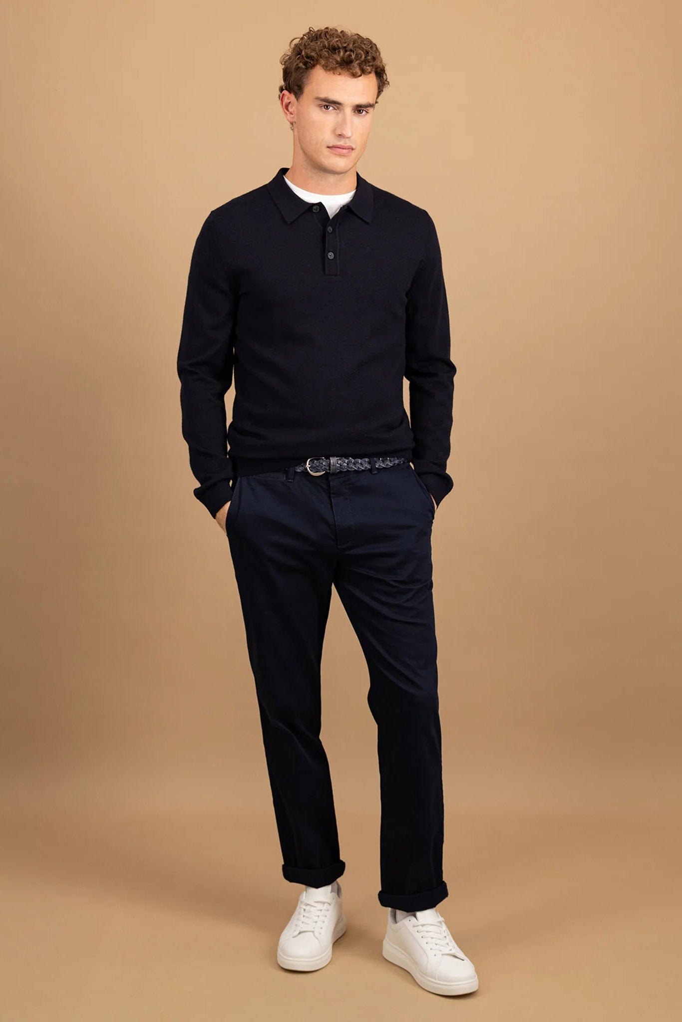 Fynch Hatton Merino Wool Knitted Polo - Navy