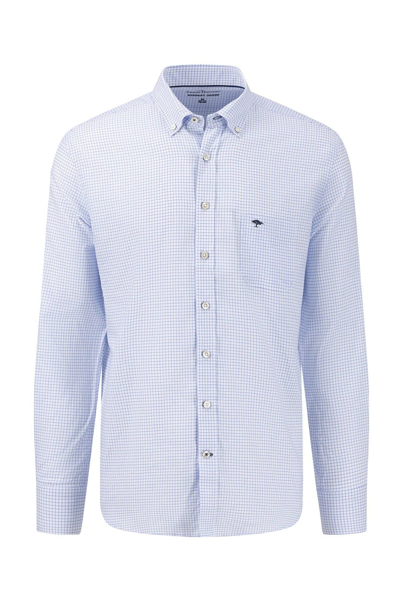 Fynch Hatton Micro Check Oxford Shirt - Light Blue/White