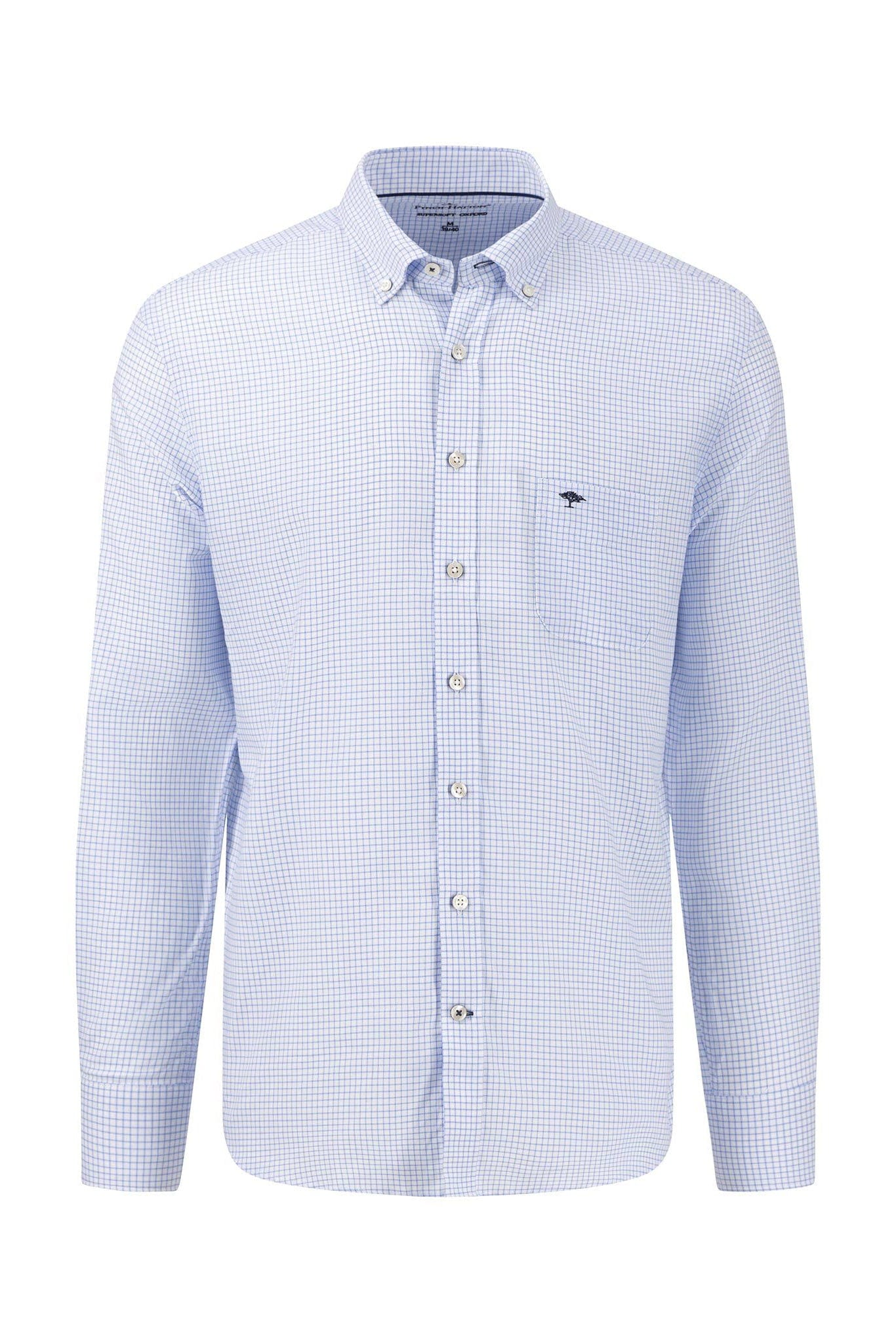 Fynch Hatton Micro Check Oxford Shirt - Light Blue/White