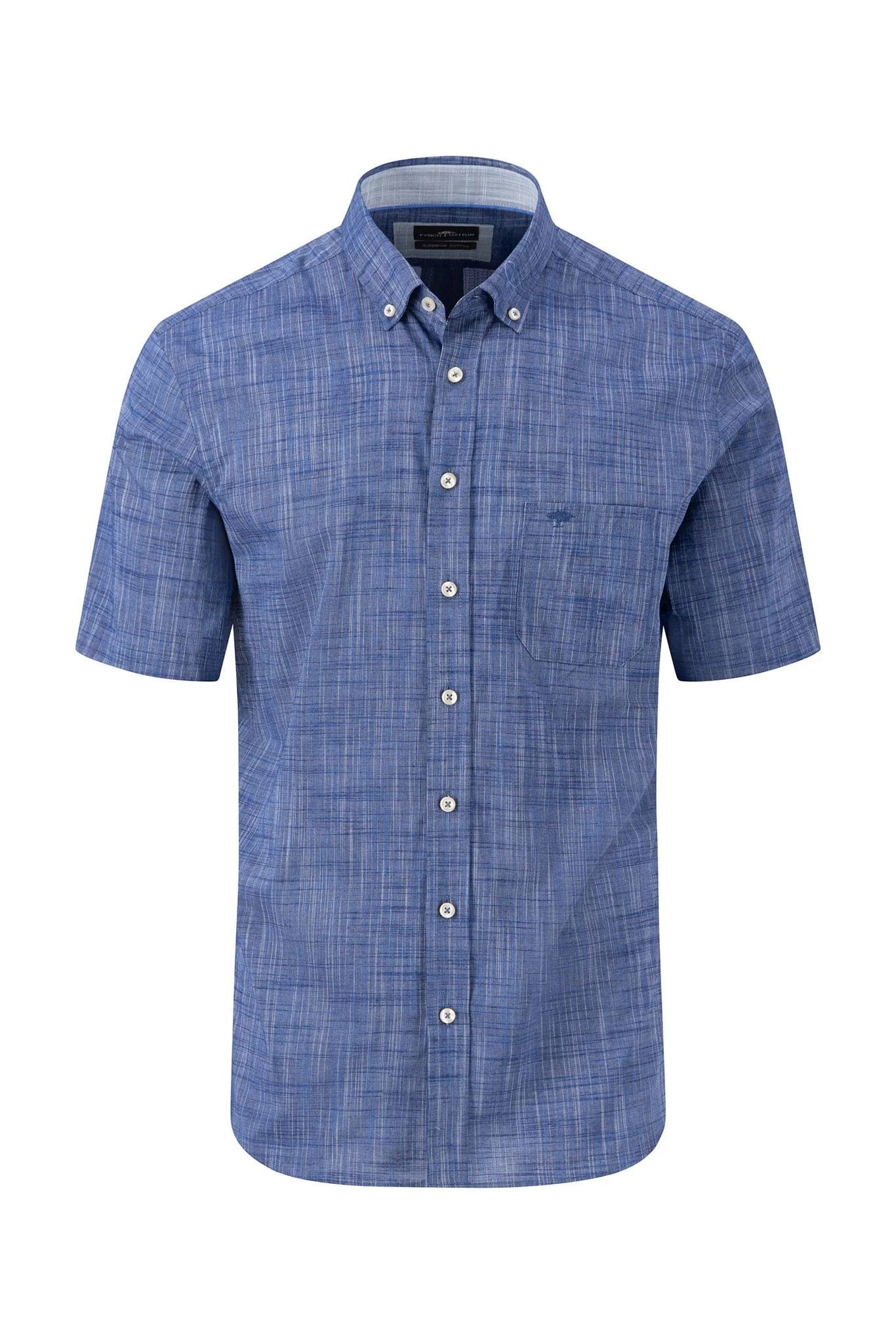 Fynch Hatton Plain Cotton Slub Solid Short Sleeve Shirt - Navy