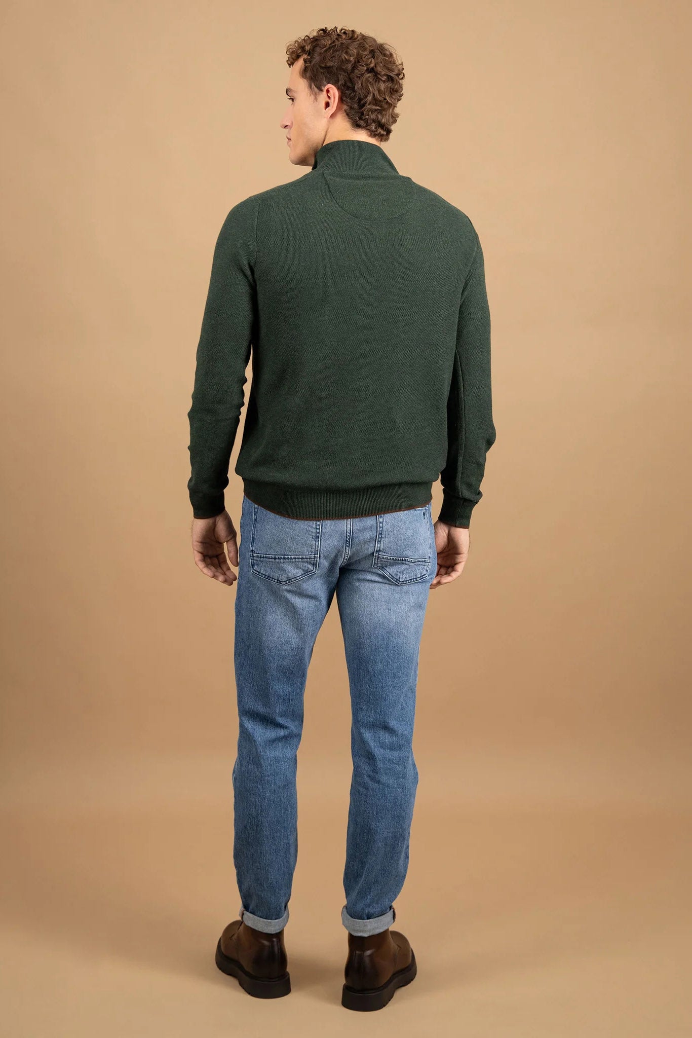 Fynch Hatton Quarter Button Knit Jumper - Dark Ivy