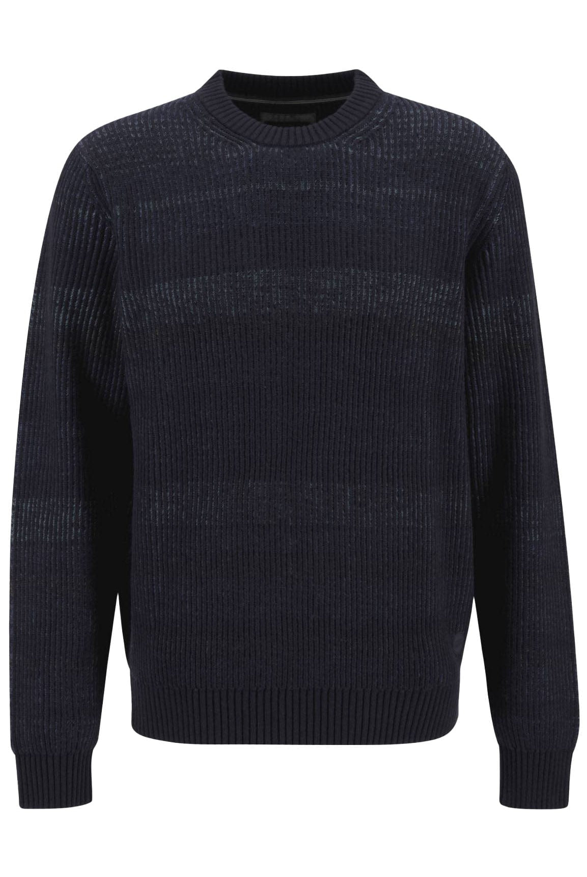 Fynch Hatton Ribbed Crew Neck Marl Stripe Jumper - Navy