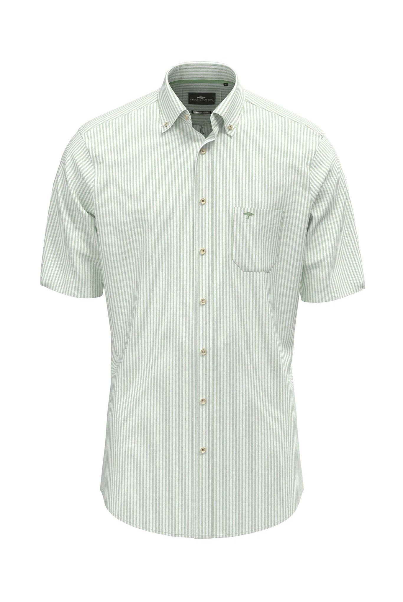 Fynch Hatton Seersucker Short Sleeve Stripe Shirt - Turf Green