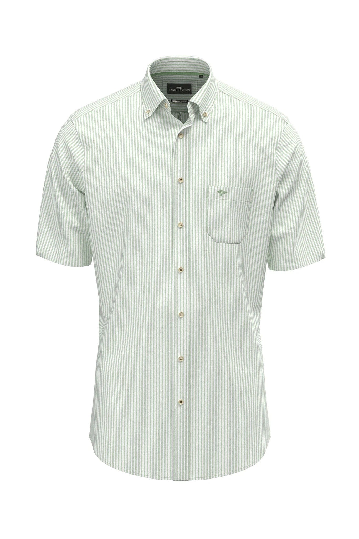 Fynch Hatton Seersucker Short Sleeve Stripe Shirt - Turf Green