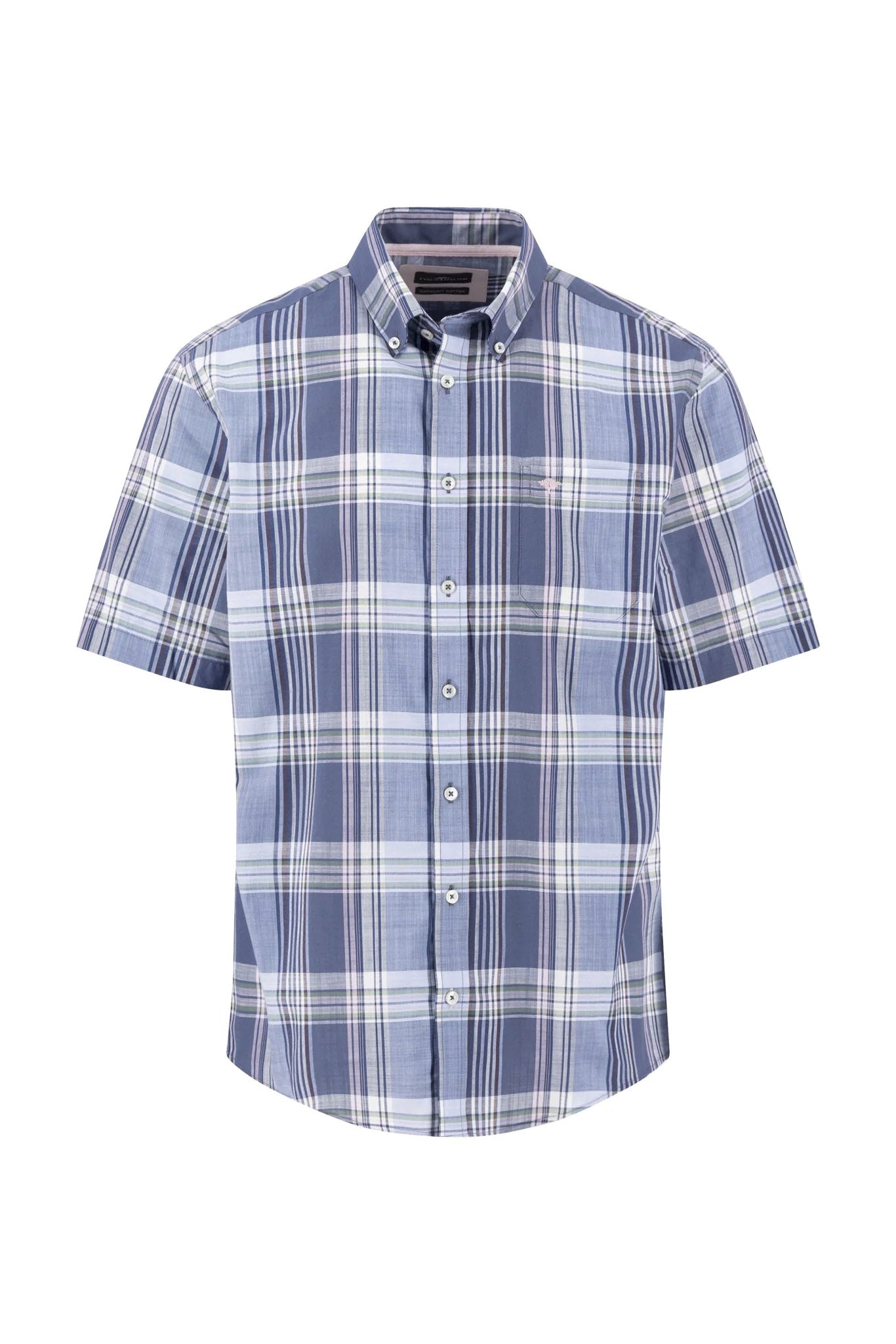 Fynch Hatton Short Sleeve Cotton Slub Check Shirt - Horizon