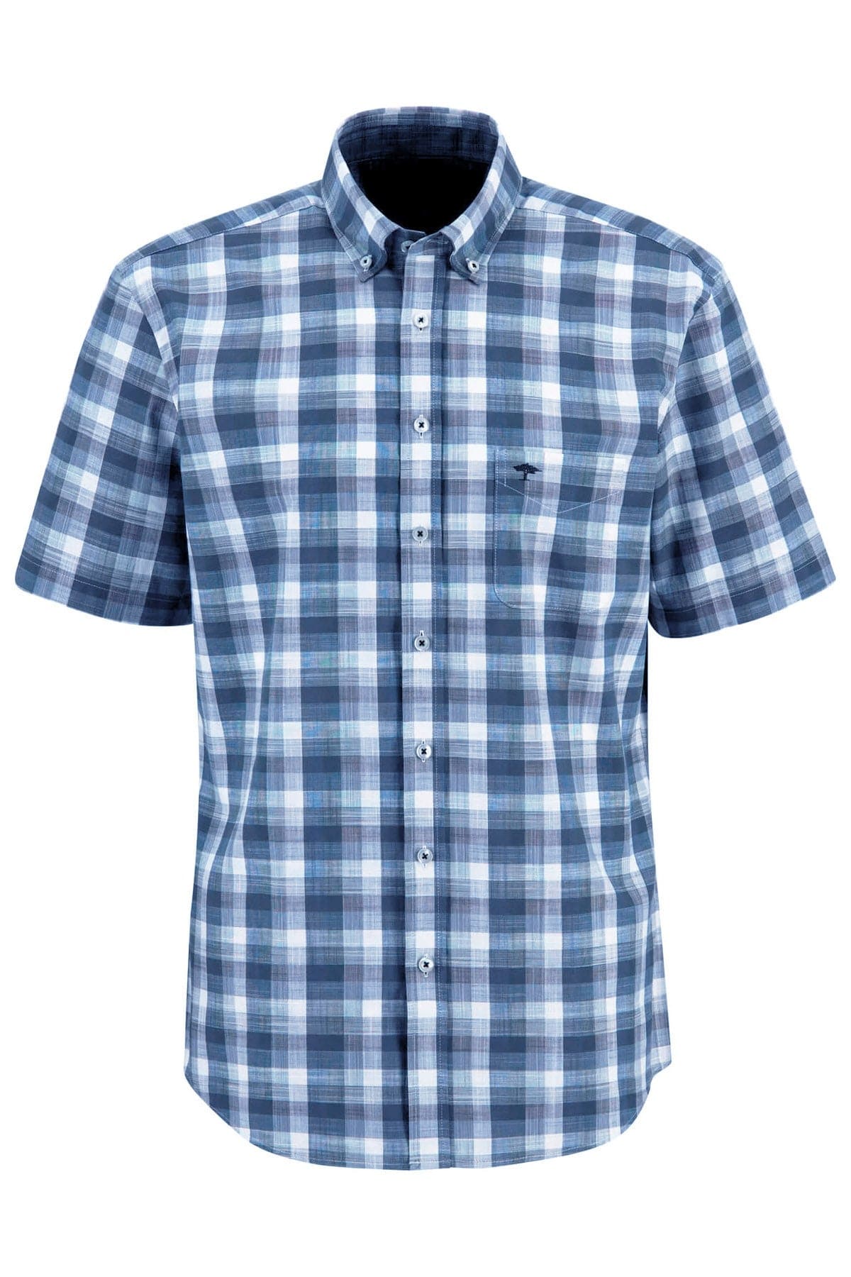Fynch Hatton Slub Check Short Sleeve Shirt - Navy