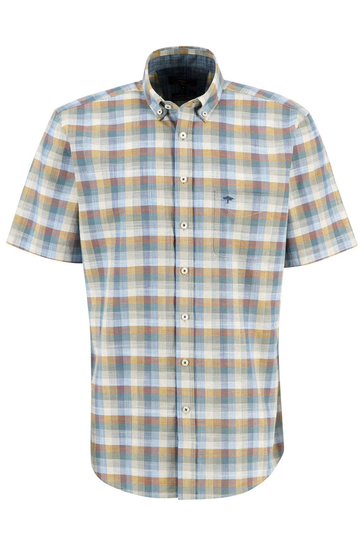 Fynch Hatton Slub Check Short Sleeve Shirt - Tangerine