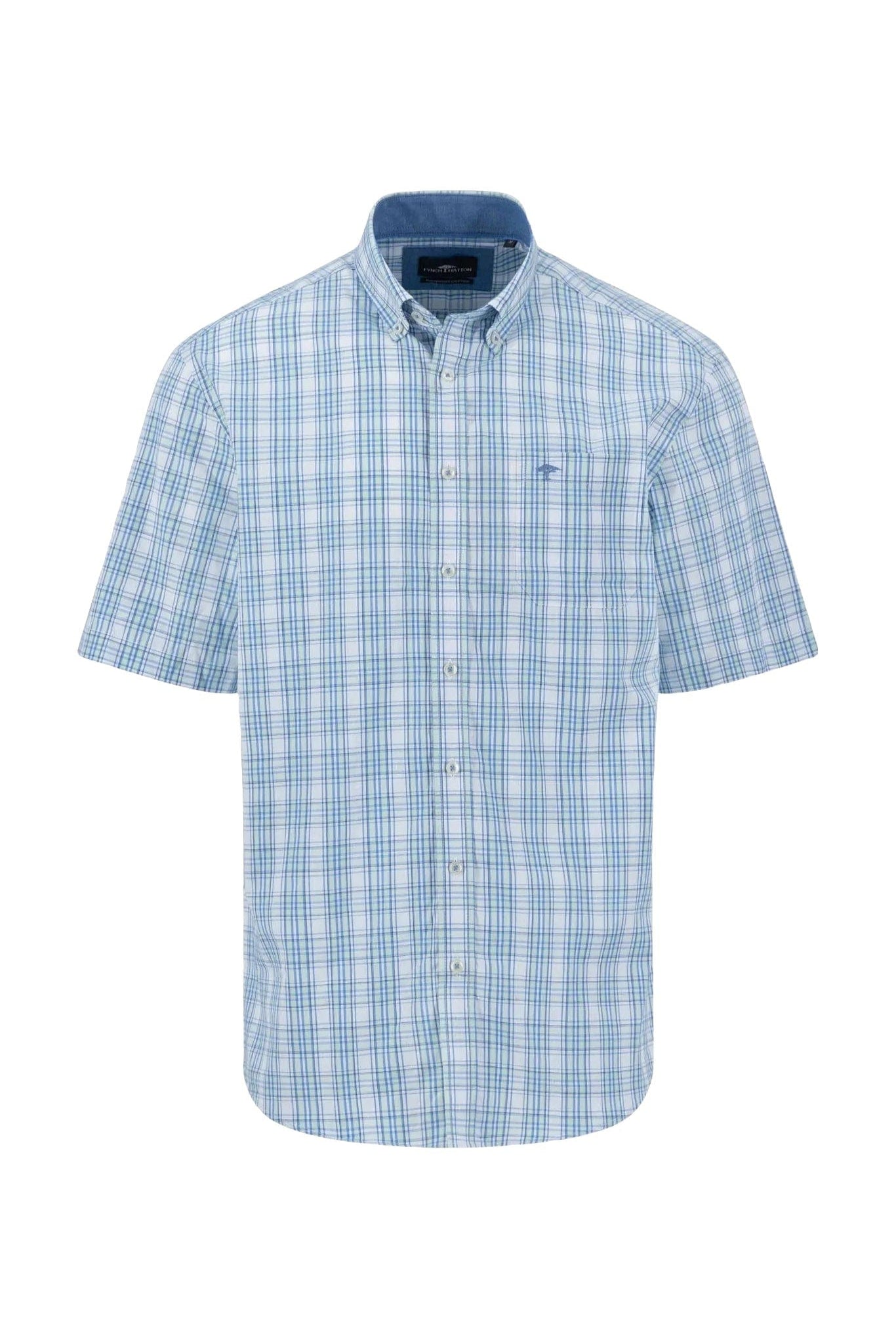 Fynch Hatton Summer Check Short Sleeve Shirt - Minty Green