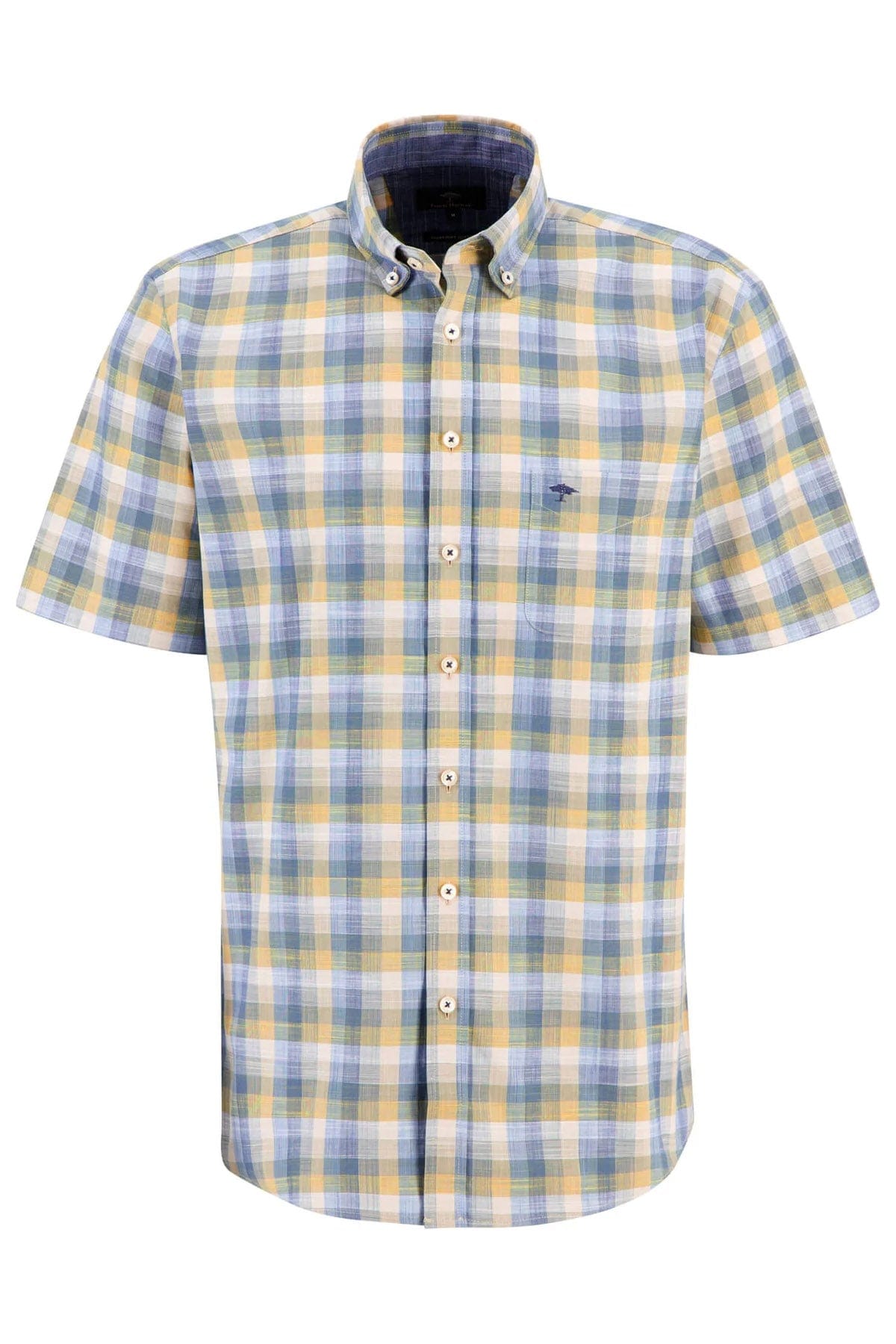 Fynch Hatton Summer Slub Check Short Sleeve Shirt - Soft Sun