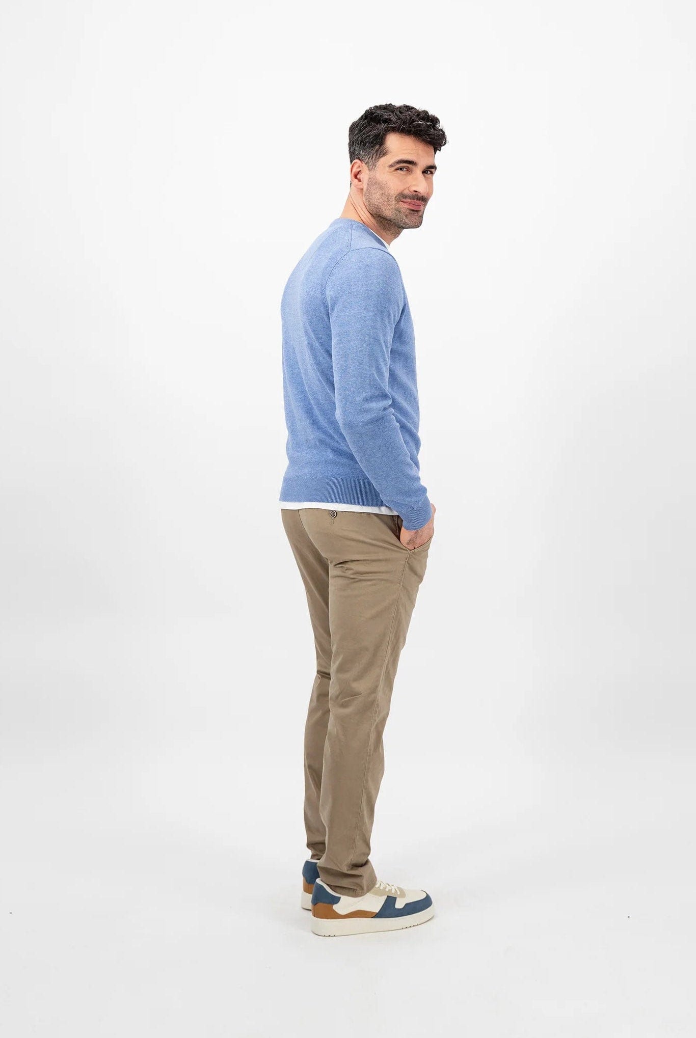 Fynch Hatton Superfine Cotton Crew Neck Jumper - Crystal Blue