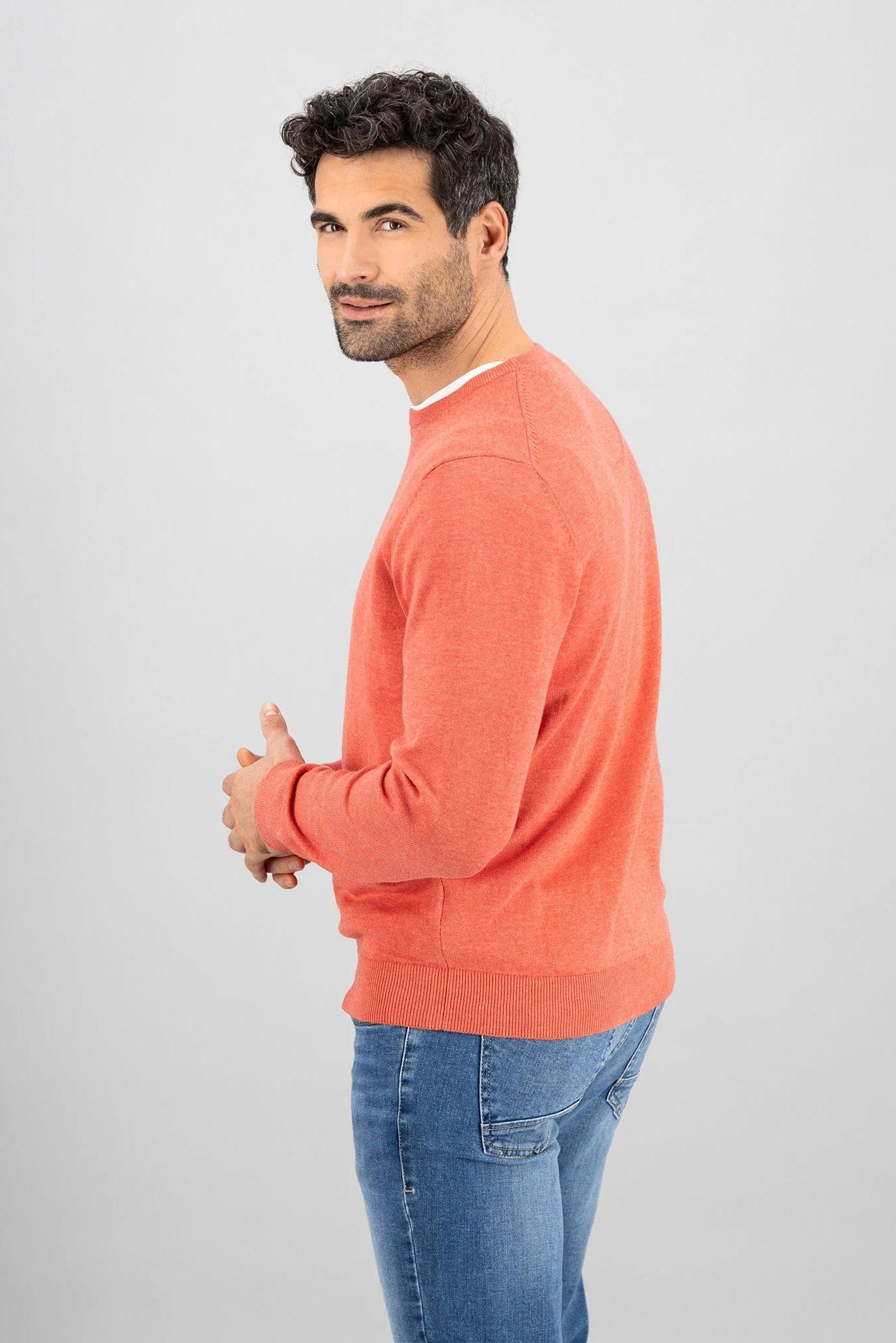 Fynch Hatton Superfine Cotton Crew Neck Jumper - Orient Red