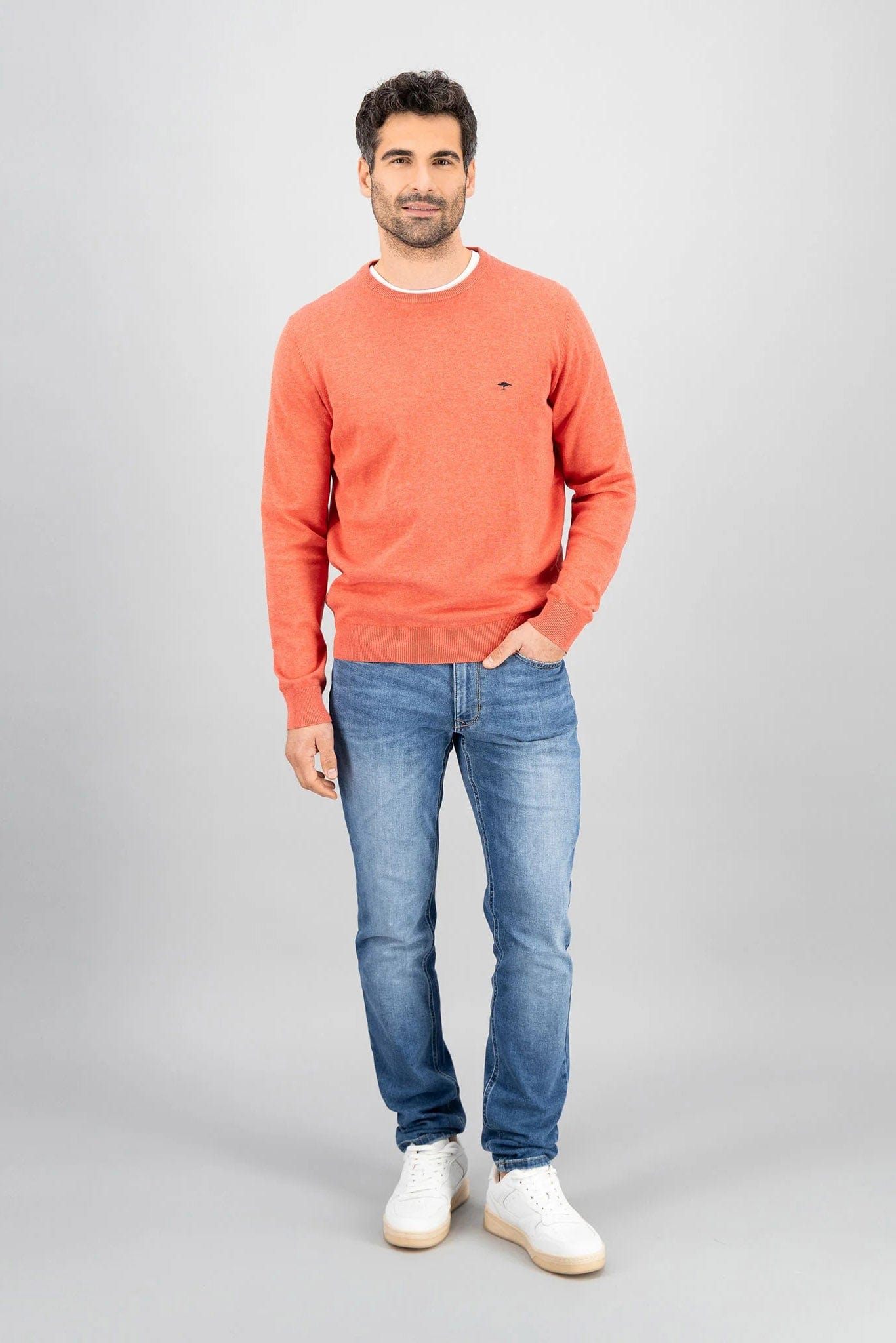 Fynch Hatton Superfine Cotton Crew Neck Jumper - Orient Red