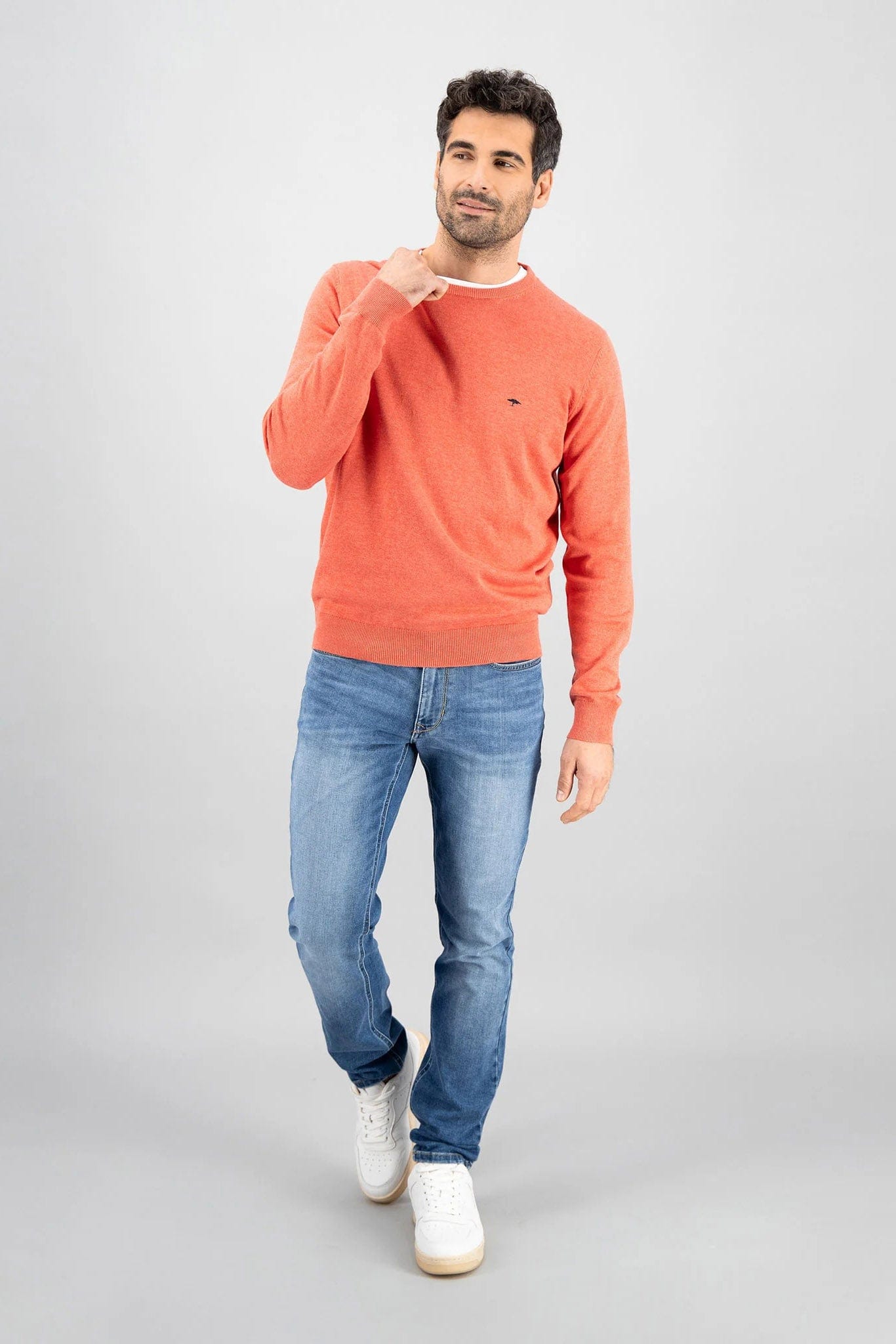 Fynch Hatton Superfine Cotton Crew Neck Jumper - Orient Red