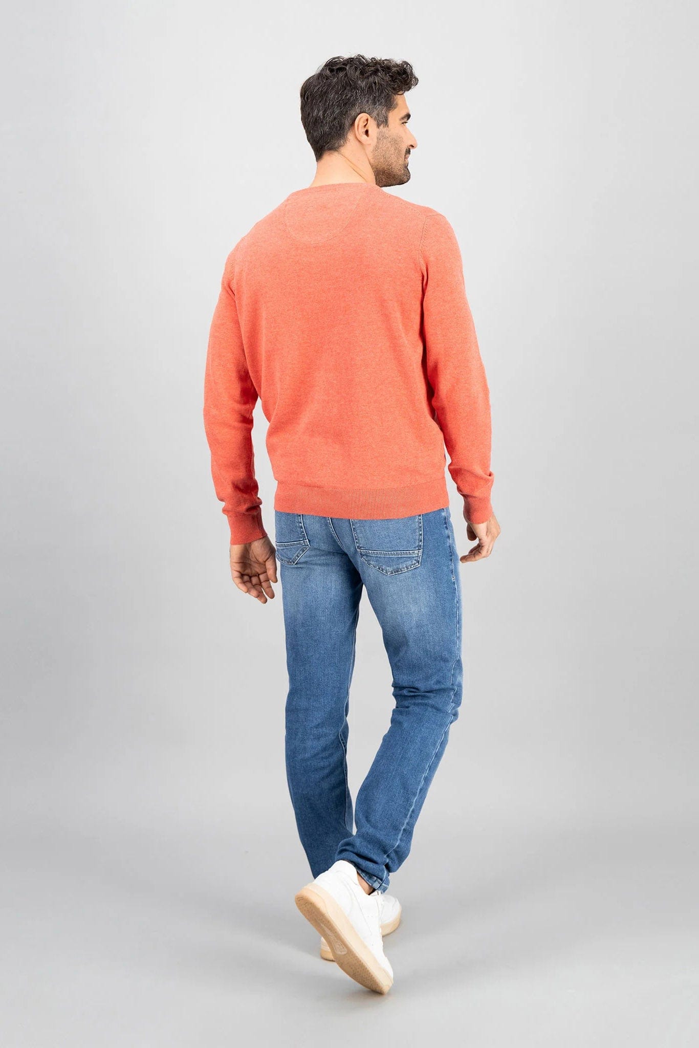 Fynch Hatton Superfine Cotton Crew Neck Jumper - Orient Red