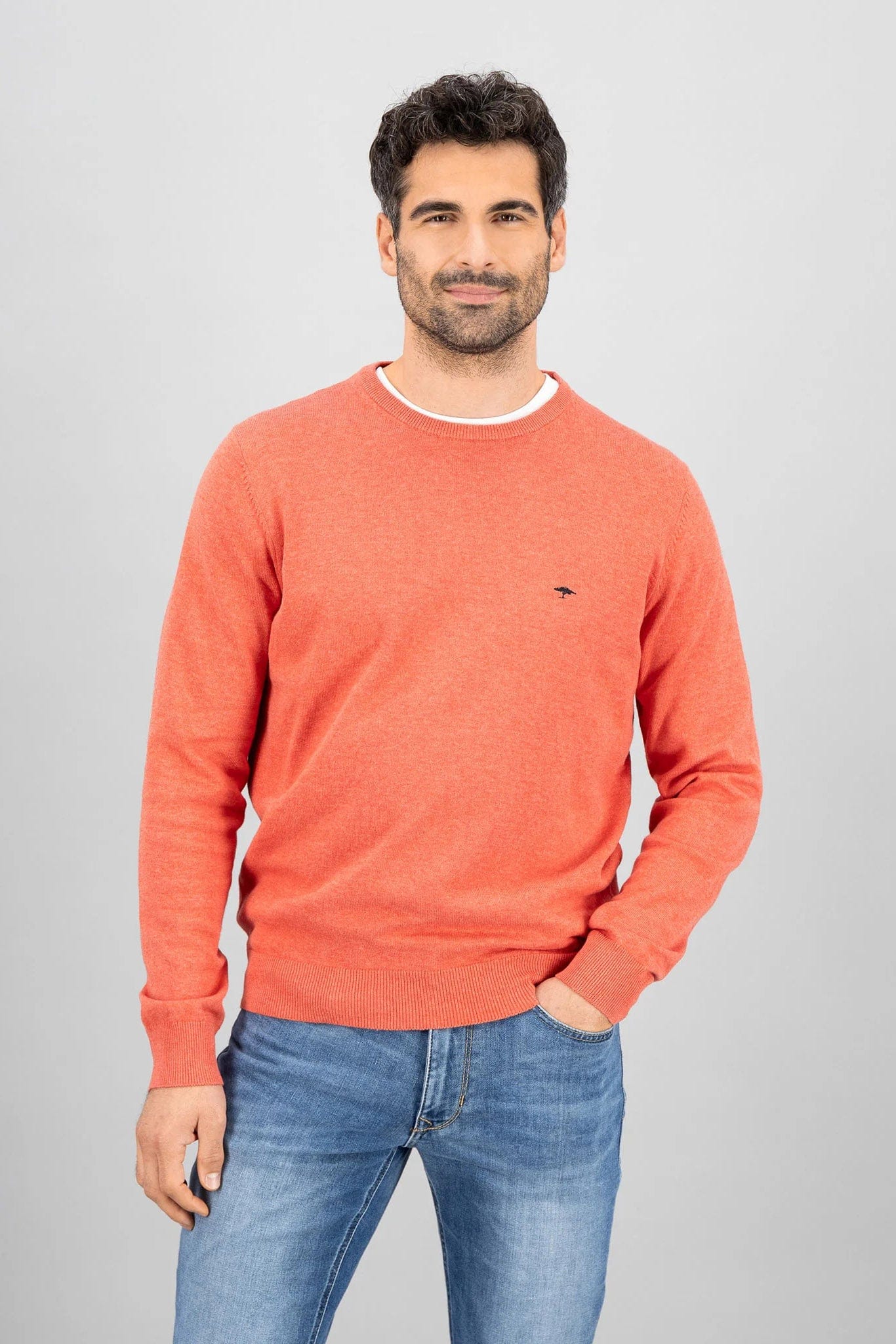 Fynch Hatton Superfine Cotton Crew Neck Jumper - Orient Red