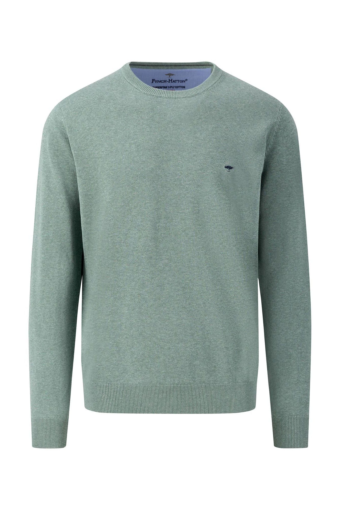 Fynch Hatton Superfine Cotton Crew Neck Jumper - Sage Green